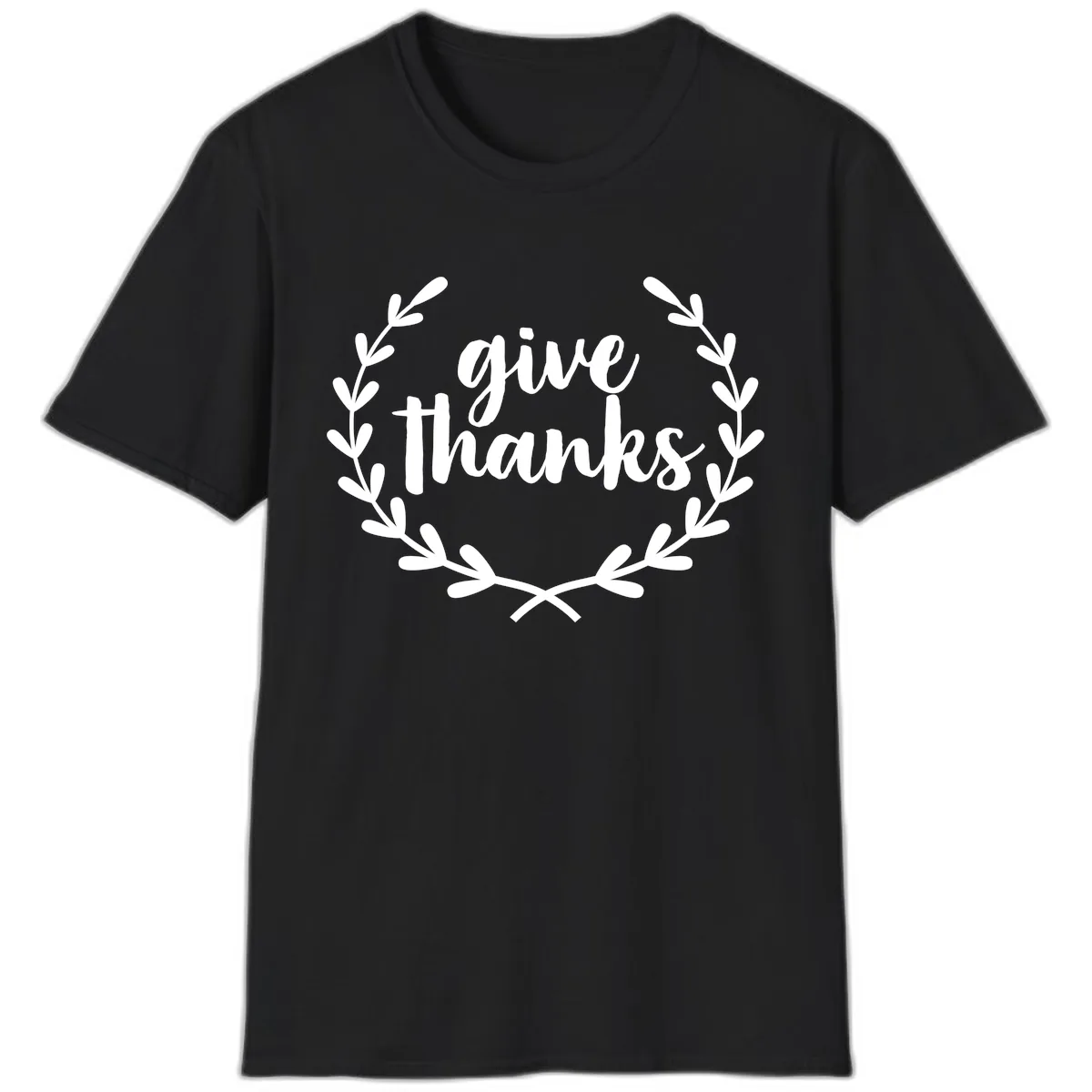 Give Thanks Laurel Wreath T-Shirt in Black