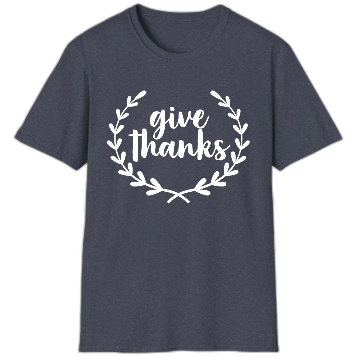 Give Thanks Laurel Wreath T-Shirt in Heather Navy