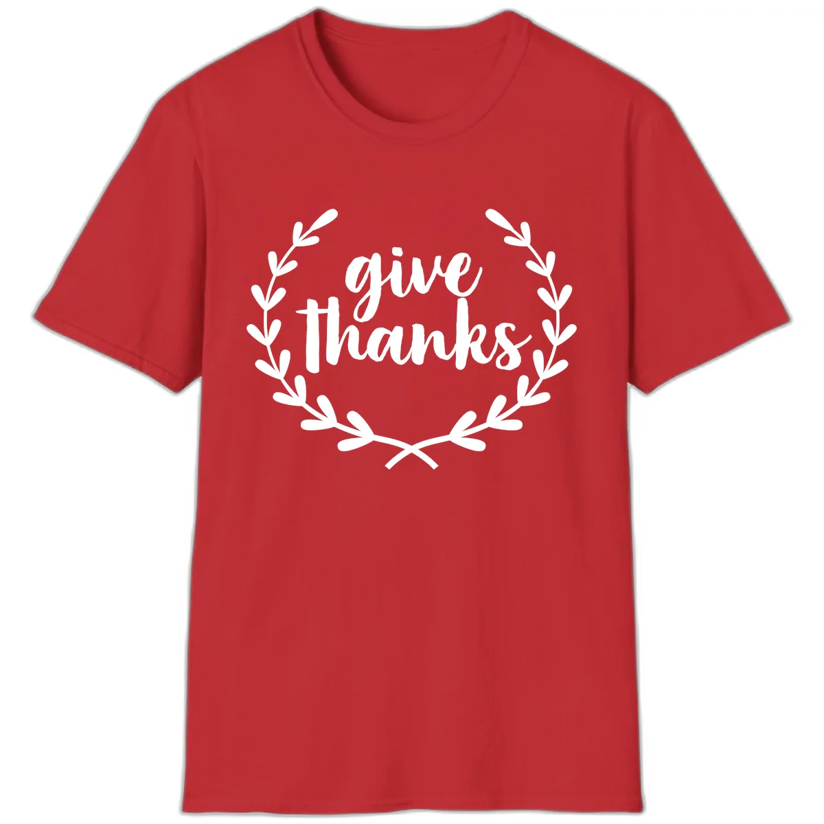 Give Thanks Laurel Wreath T-Shirt in Red