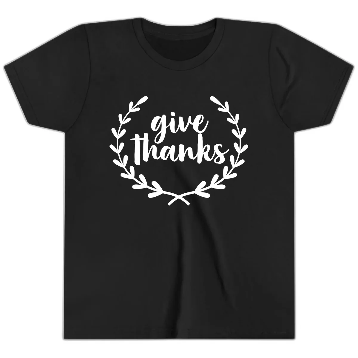 Give Thanks Laurel Wreath Youth T-Shirt in Black