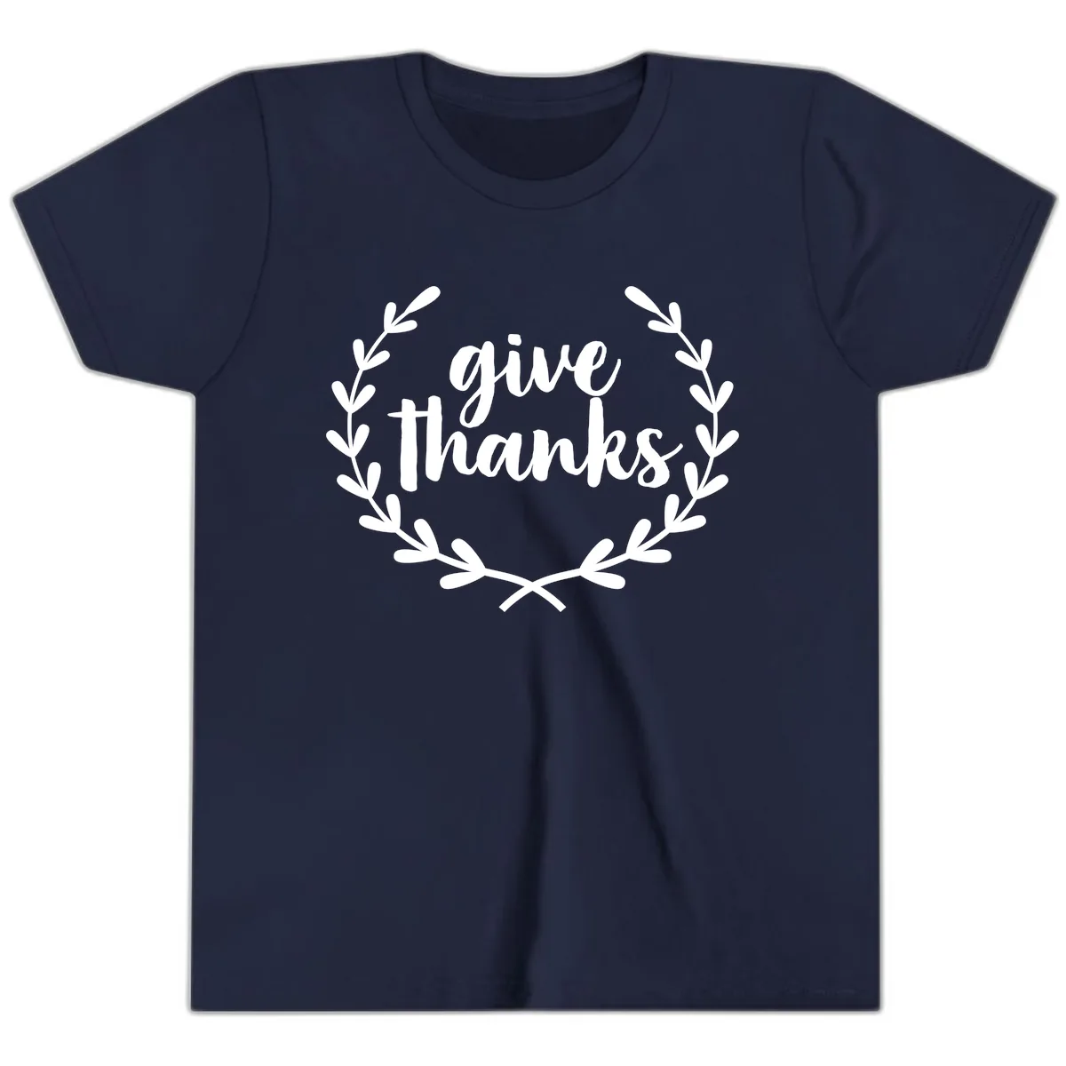 Give Thanks Laurel Wreath Youth T-Shirt in Navy