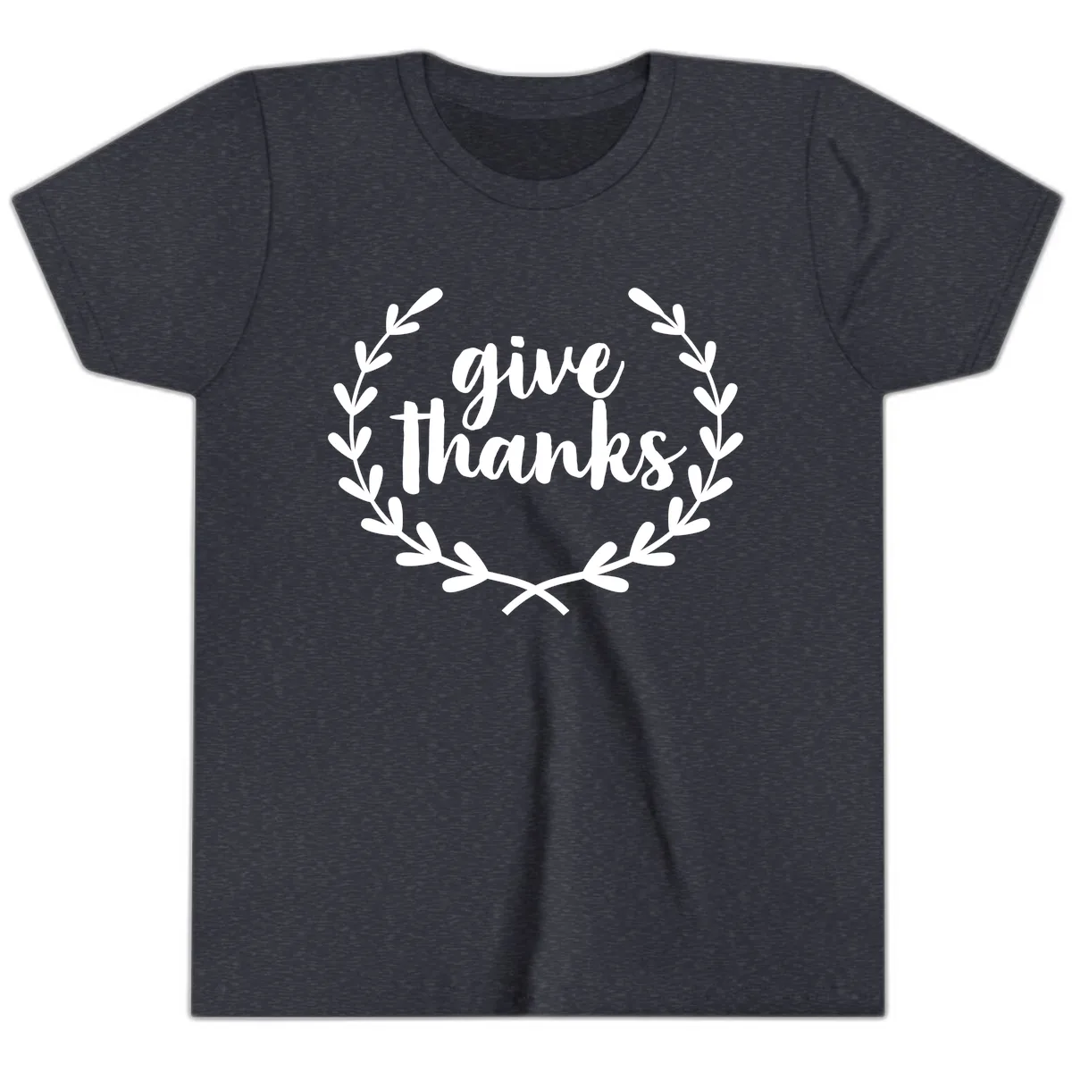 Give Thanks Laurel Wreath Youth T-Shirt in Heather Navy