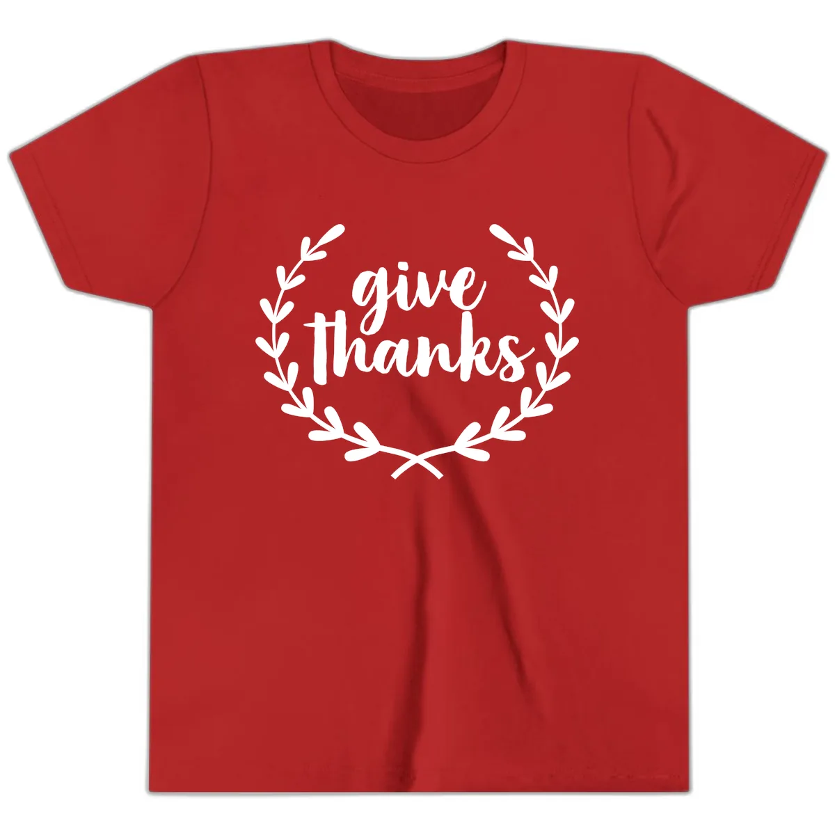 Give Thanks Laurel Wreath Youth T-Shirt in Red