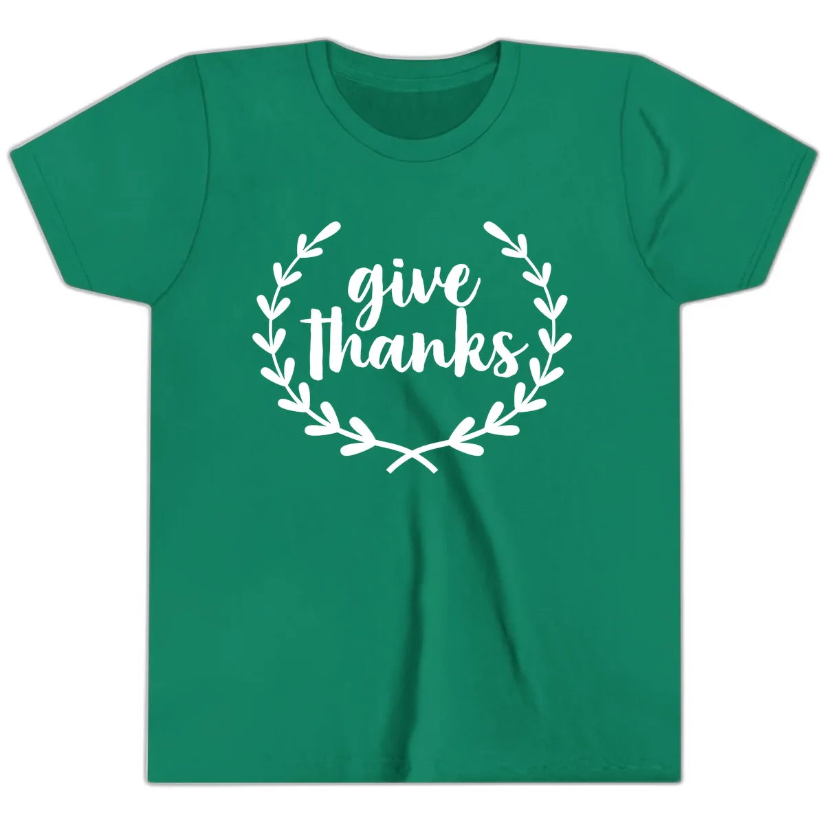 Give Thanks Laurel Wreath Youth T-Shirt in Kelly