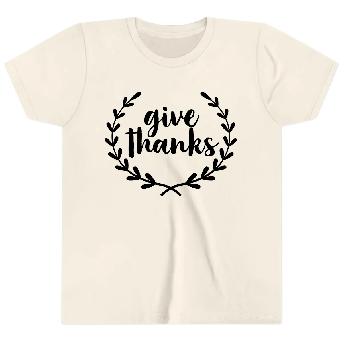 Give Thanks Laurel Wreath Youth T-Shirt in Natural