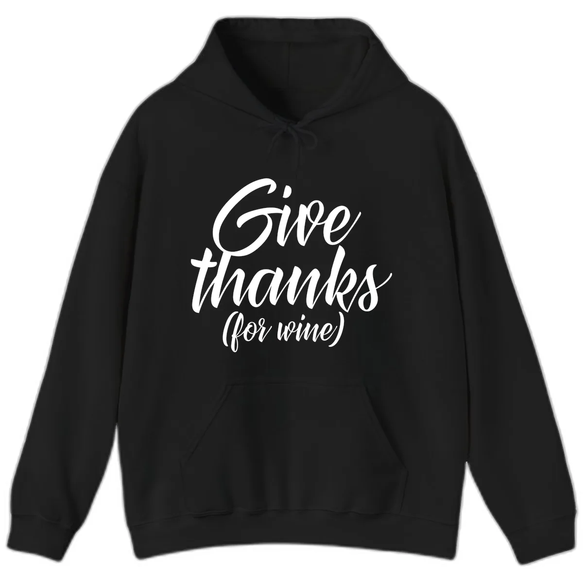 Give Thanks For Wine Typography Hoodie in Black