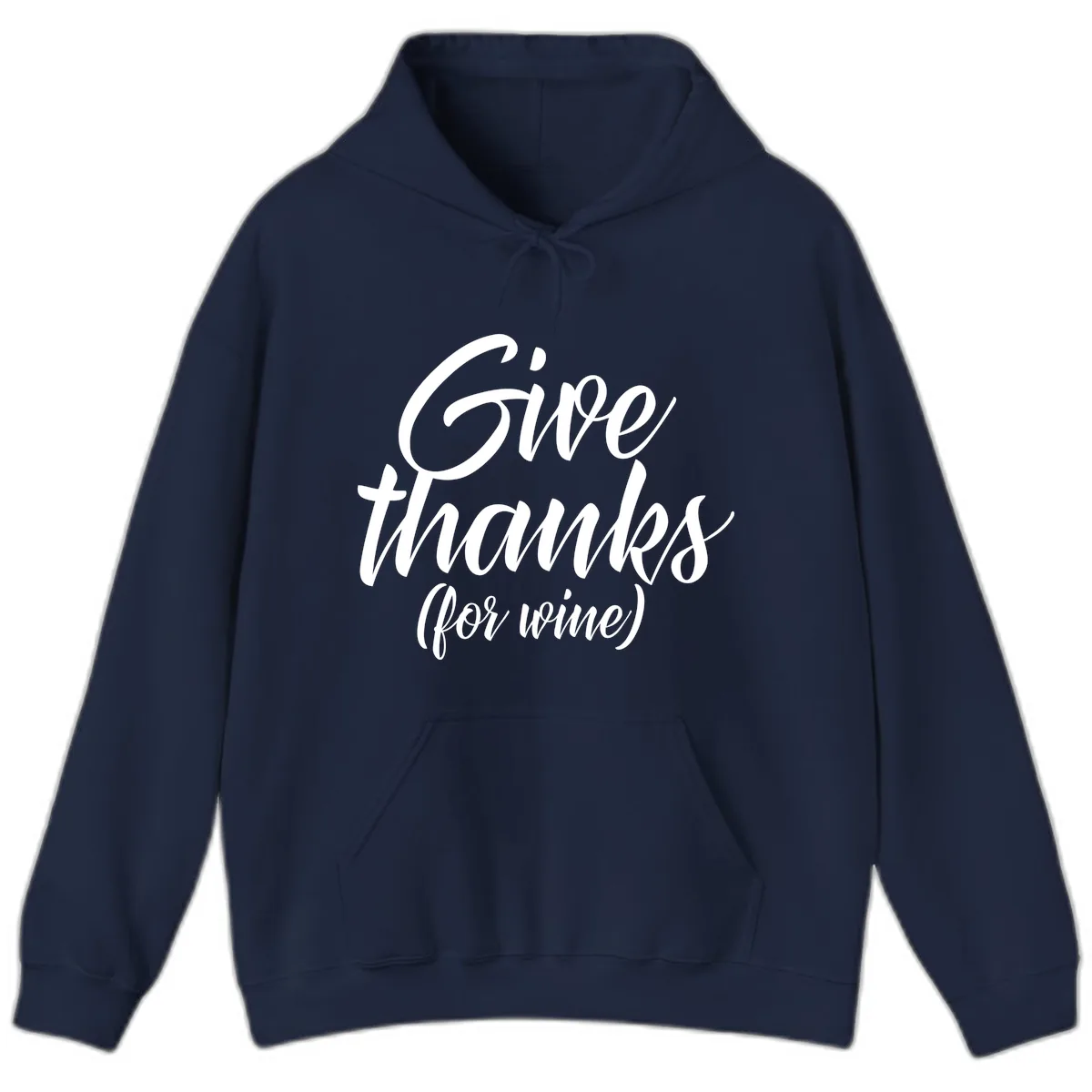 Give Thanks For Wine Typography Hoodie in Navy