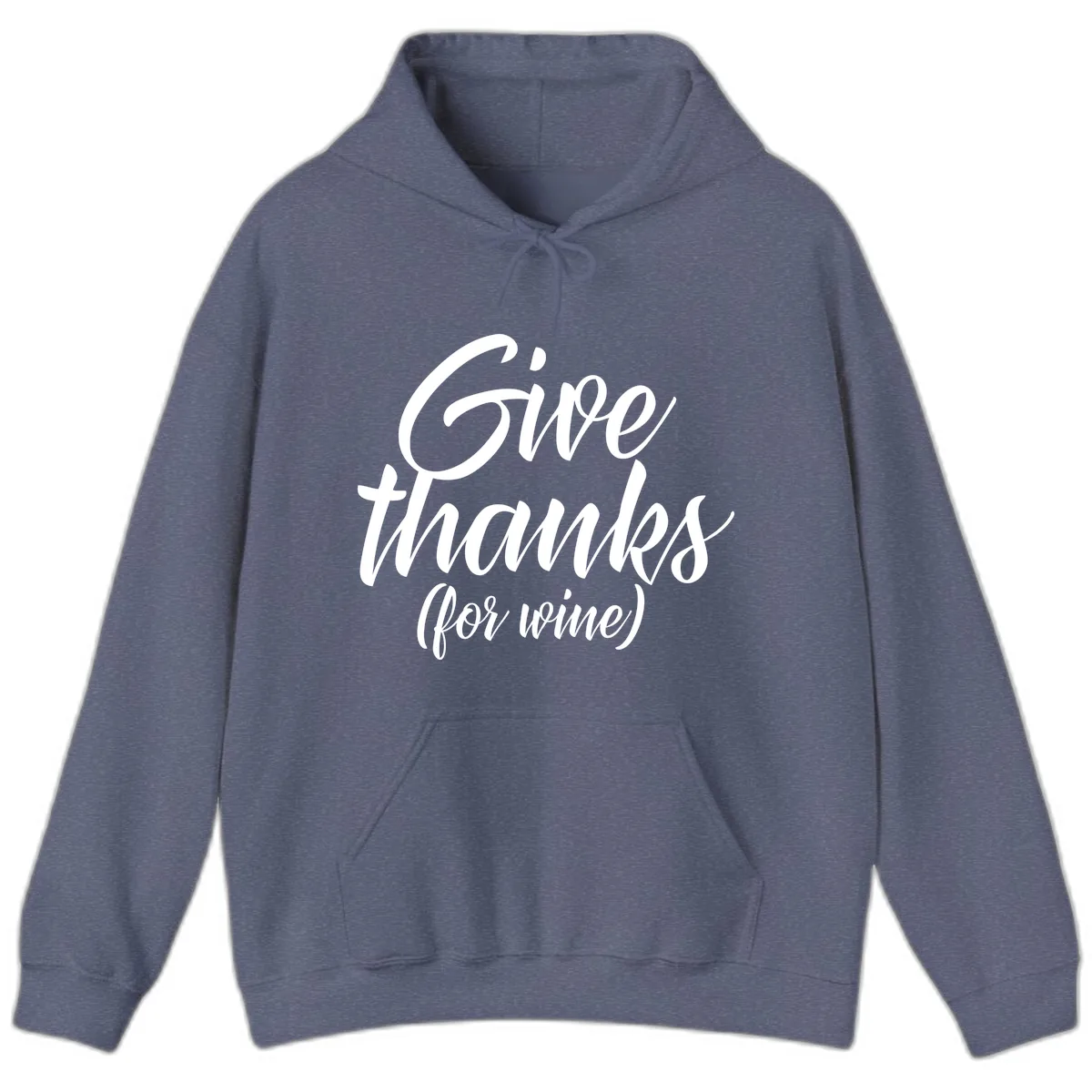 Give Thanks For Wine Typography Hoodie in Heather Navy