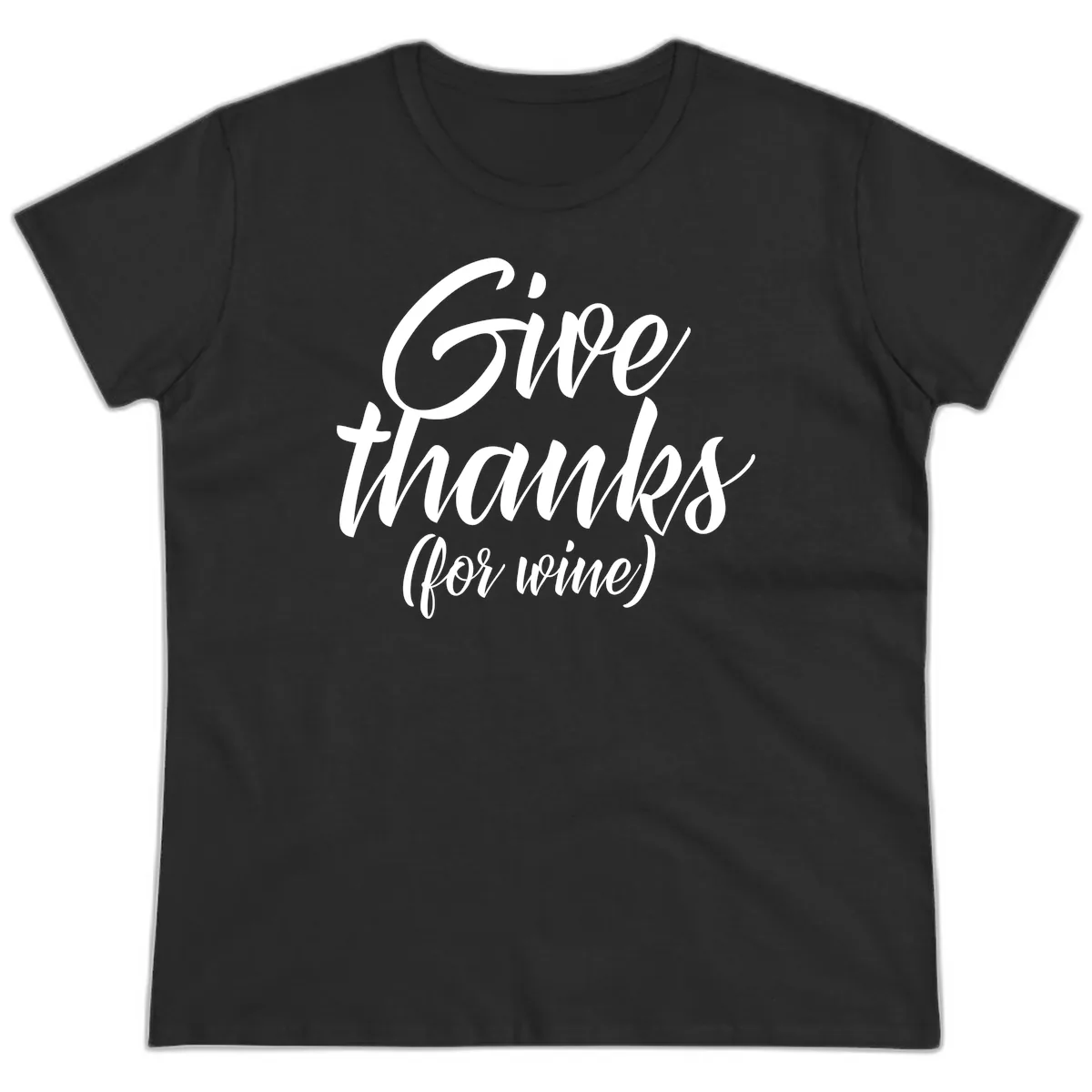 Give Thanks For Wine Typography Ladies Tee in Black