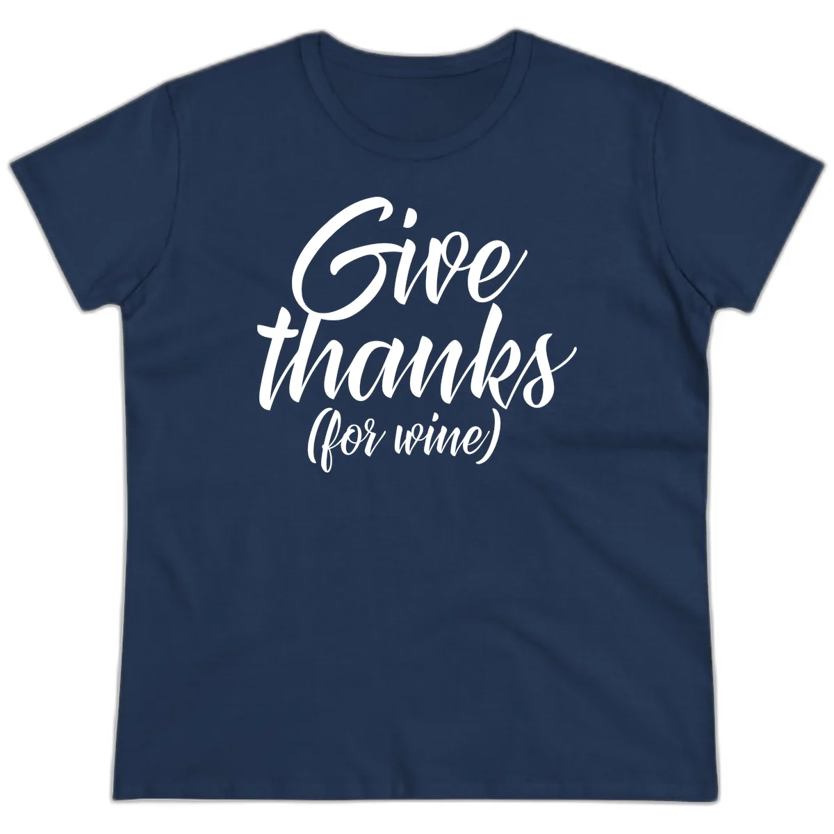 Give Thanks For Wine Typography Ladies Tee in Navy