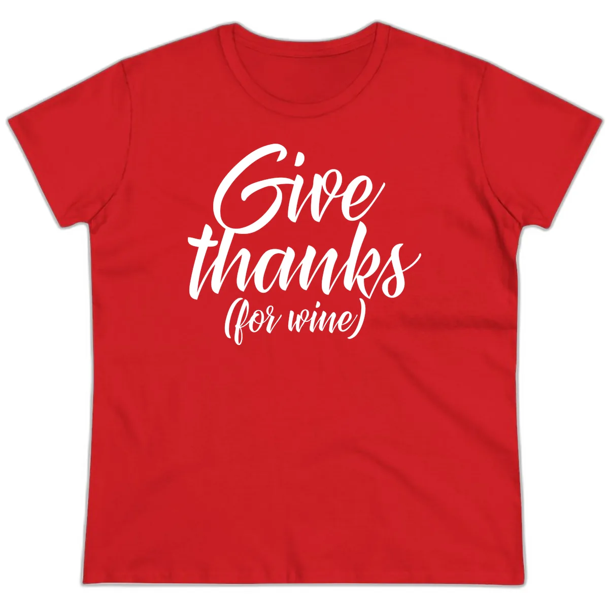 Give Thanks For Wine Typography Ladies Tee in Red