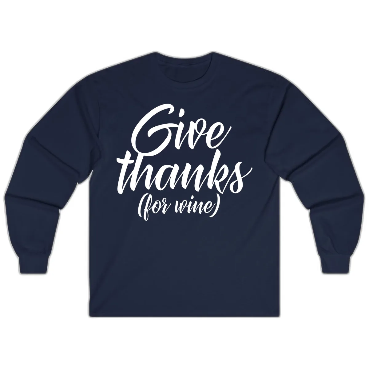 Give Thanks For Wine Typography Long Sleeve in Navy