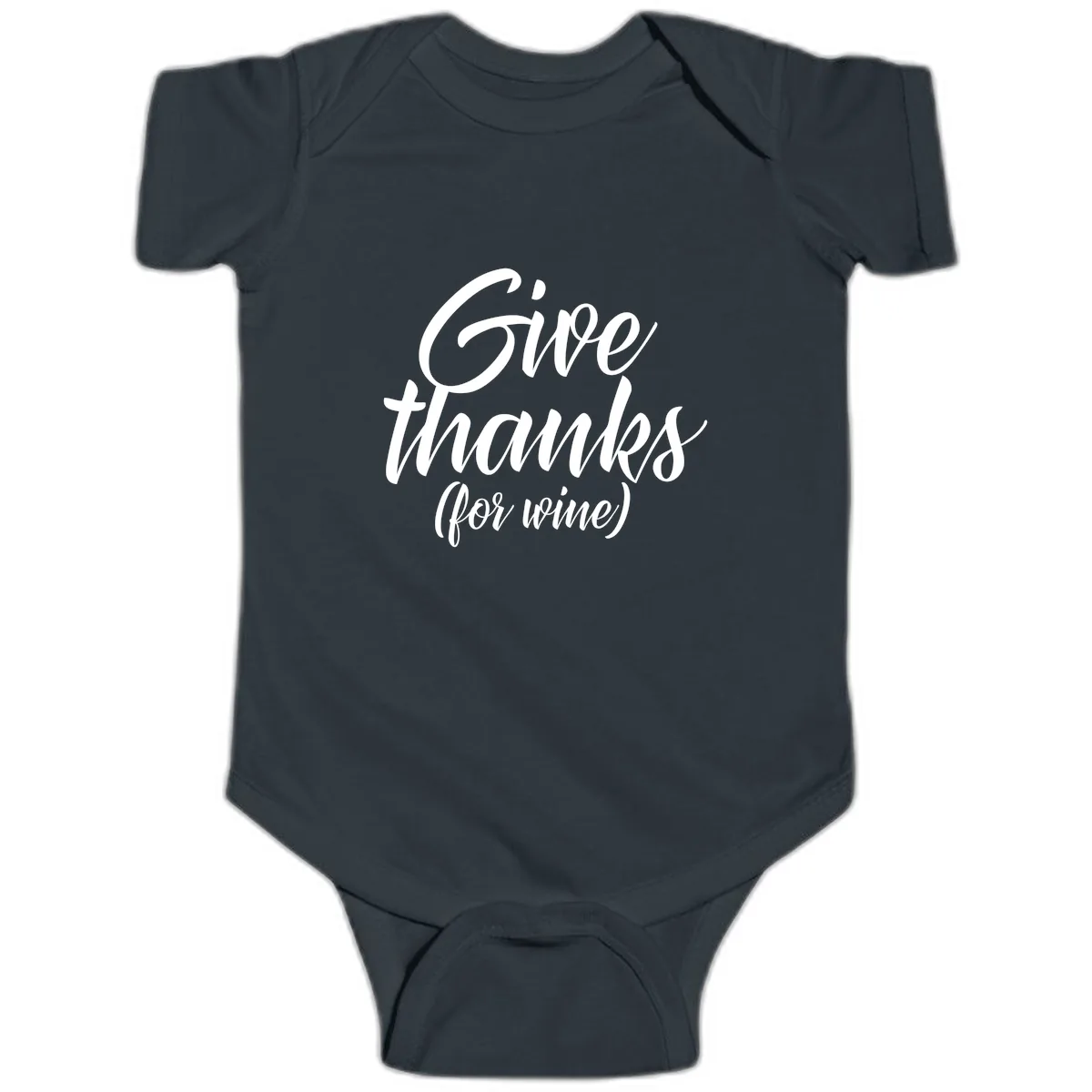 Give Thanks For Wine Typography Baby Onesie in Black