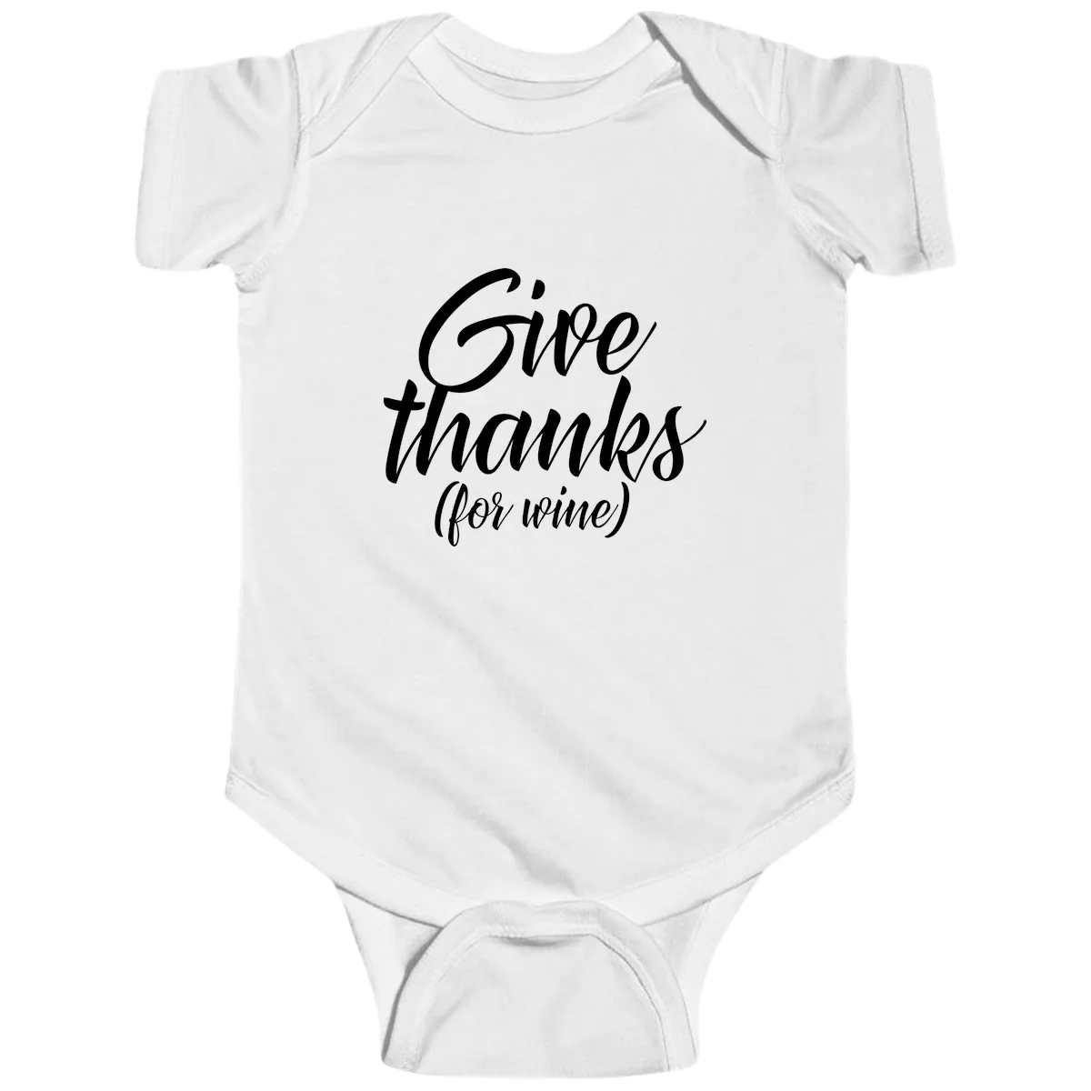 Give Thanks For Wine Typography Baby Onesie in White