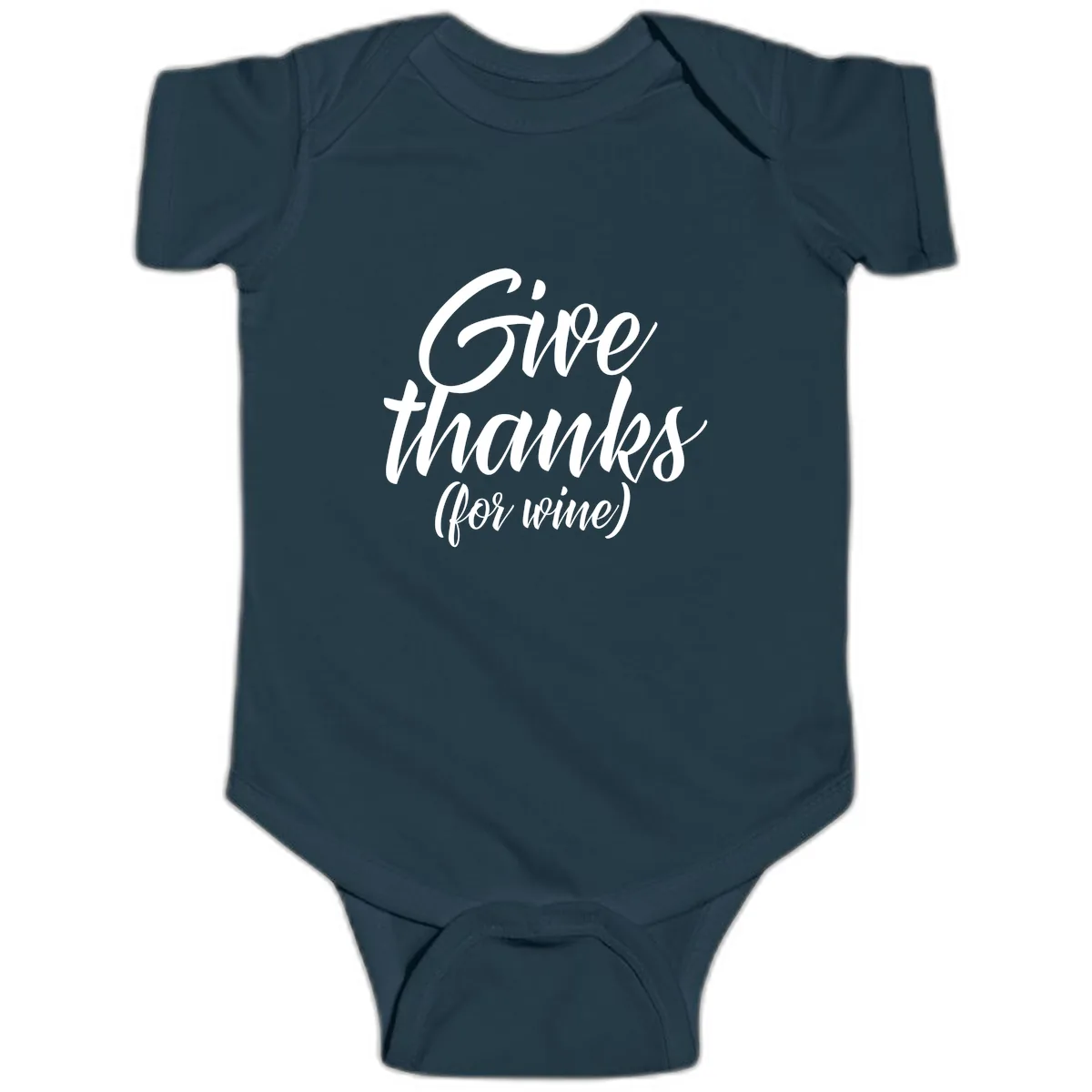 Give Thanks For Wine Typography Baby Onesie in Navy