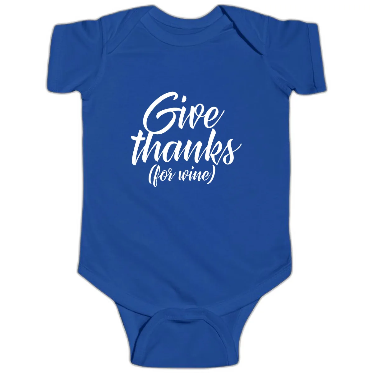 Give Thanks For Wine Typography Baby Onesie in Royal