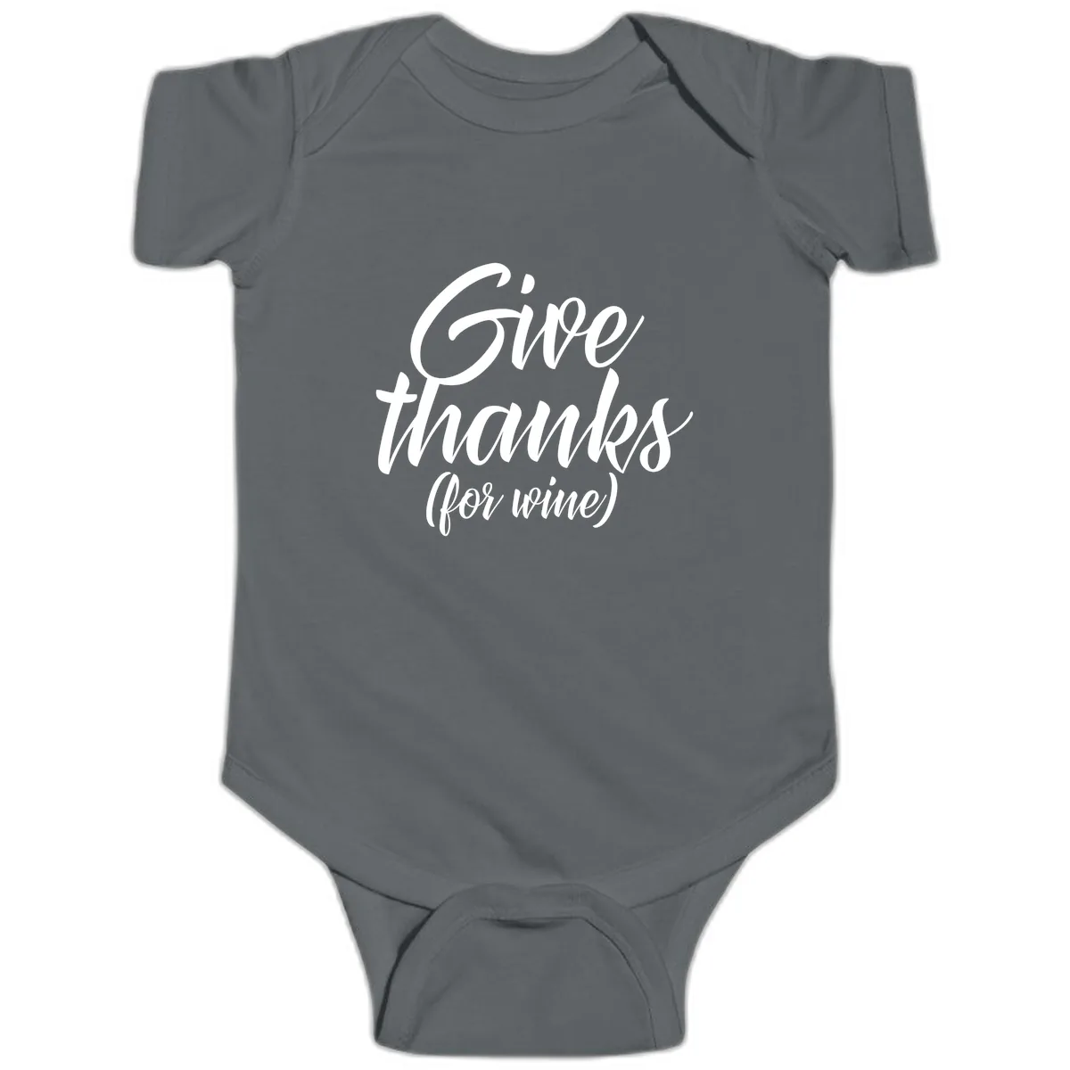 Give Thanks For Wine Typography Baby Onesie in Charcoal