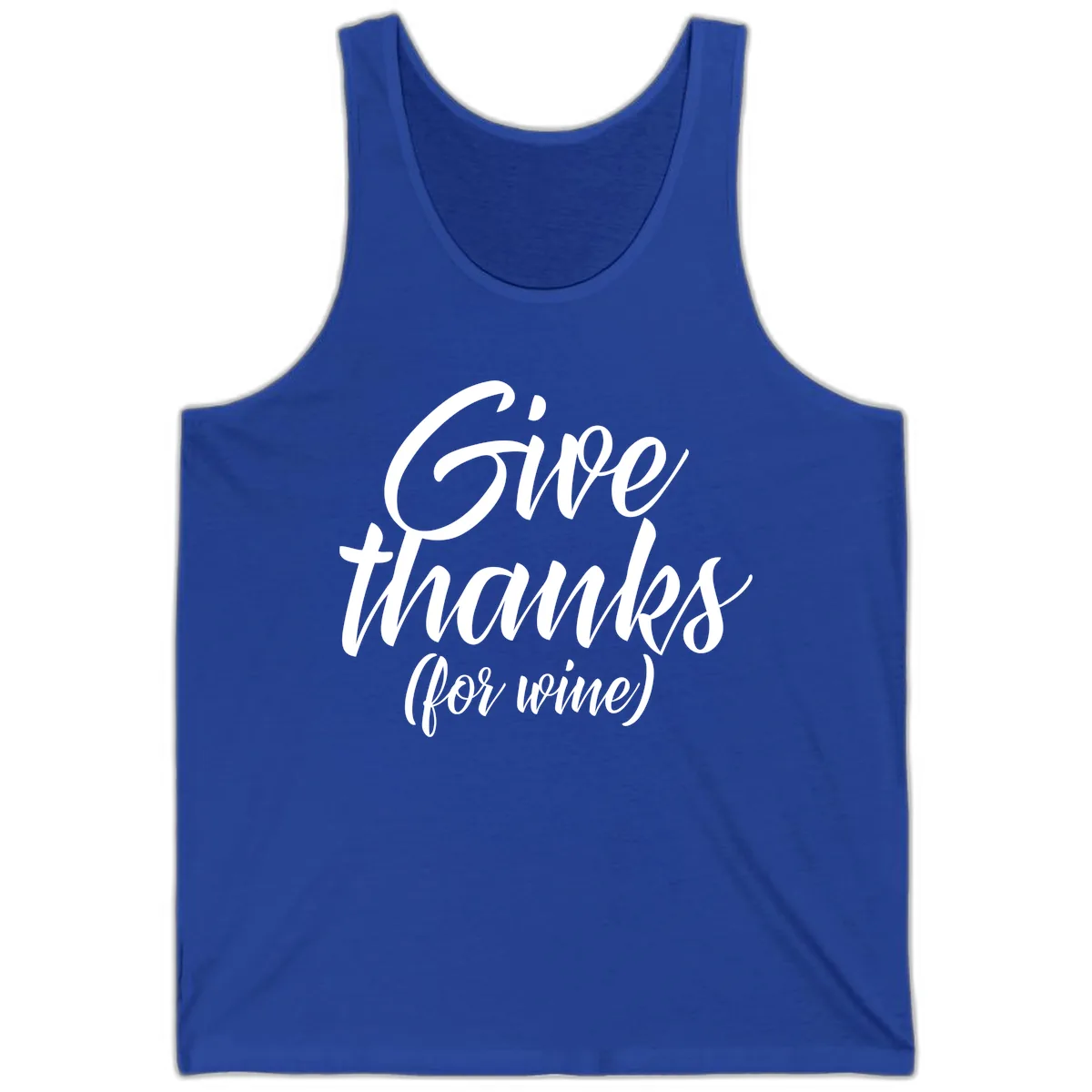 Give Thanks For Wine Typography Tank in True Royal