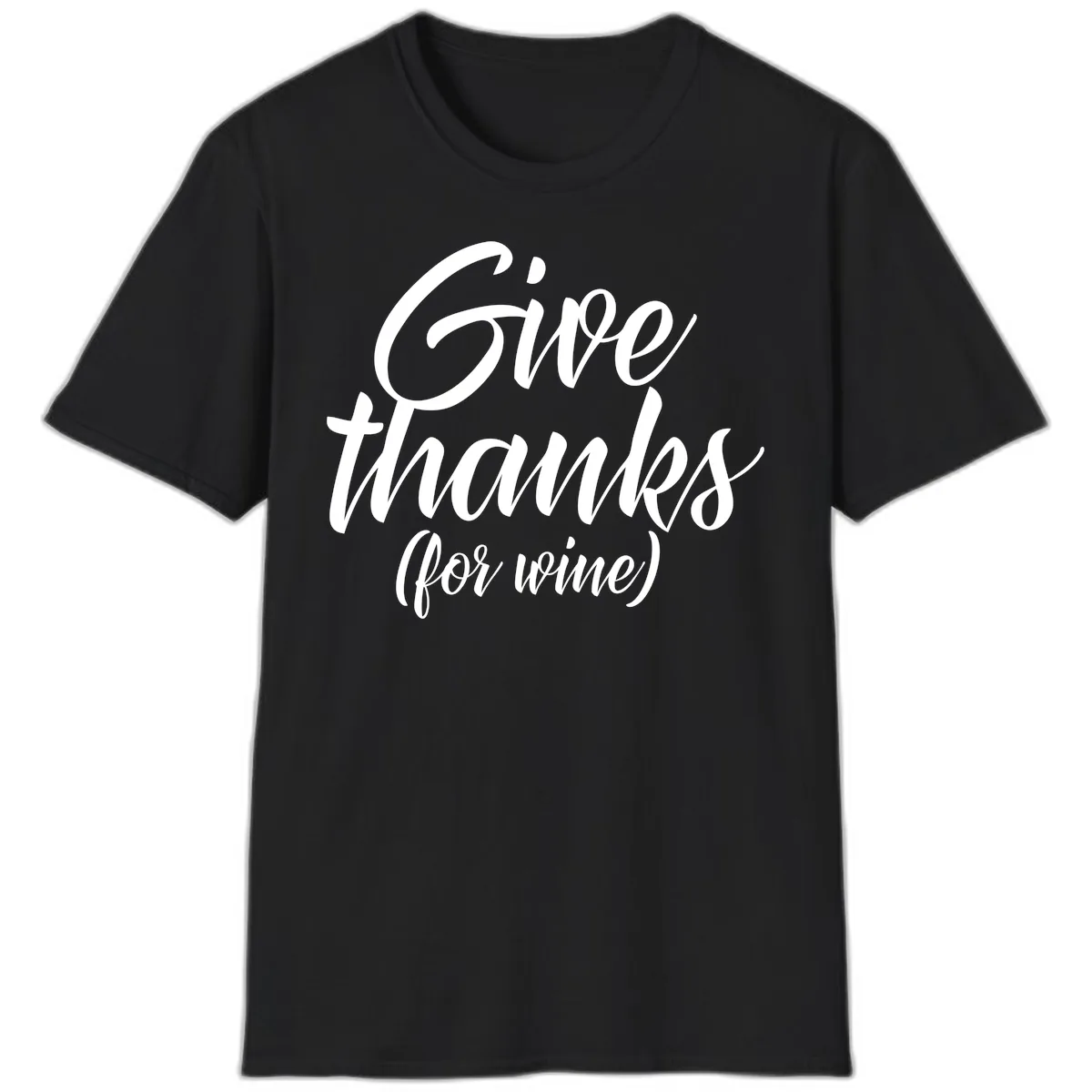 Give Thanks For Wine Typography T-Shirt in Black