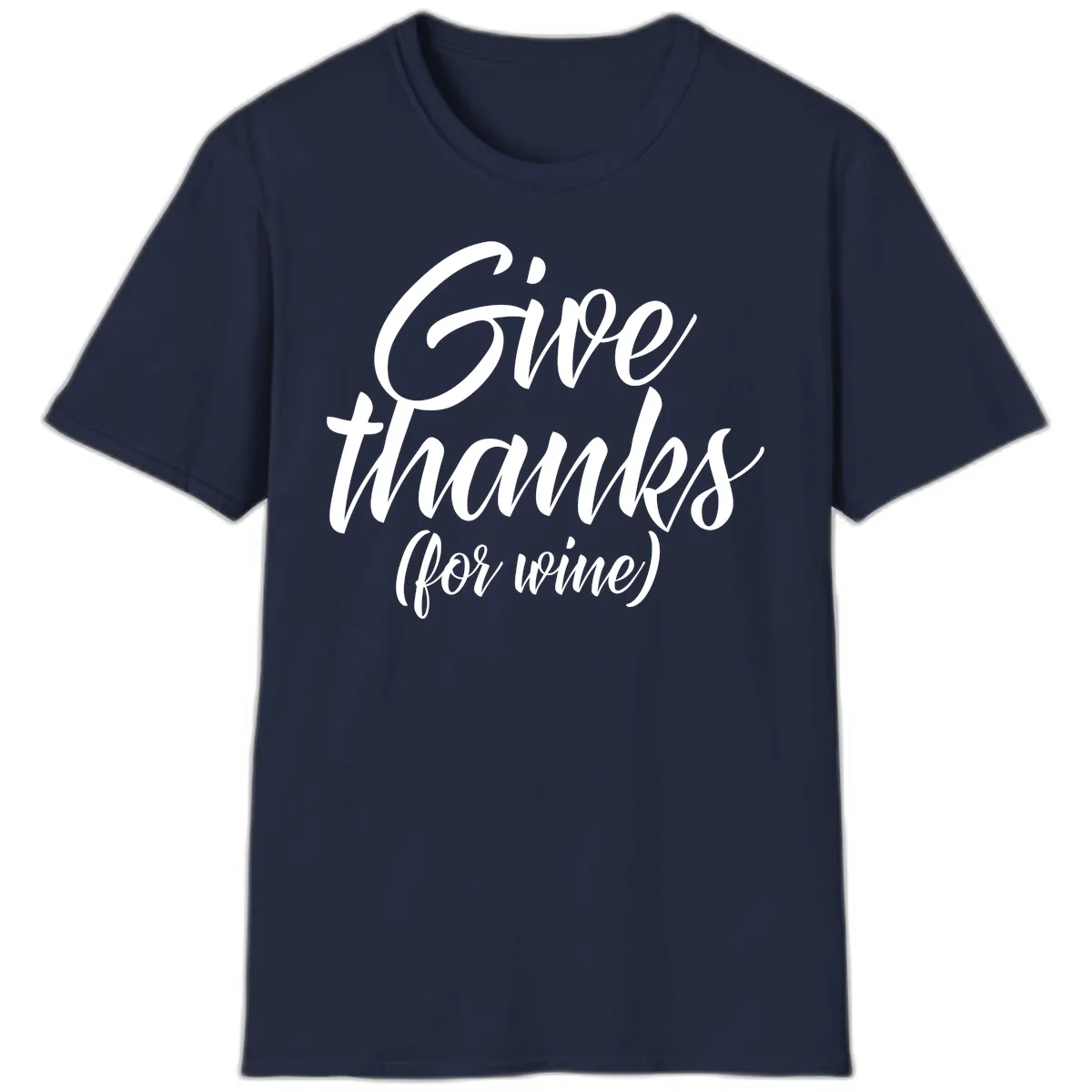 Give Thanks For Wine Typography T-Shirt in Navy