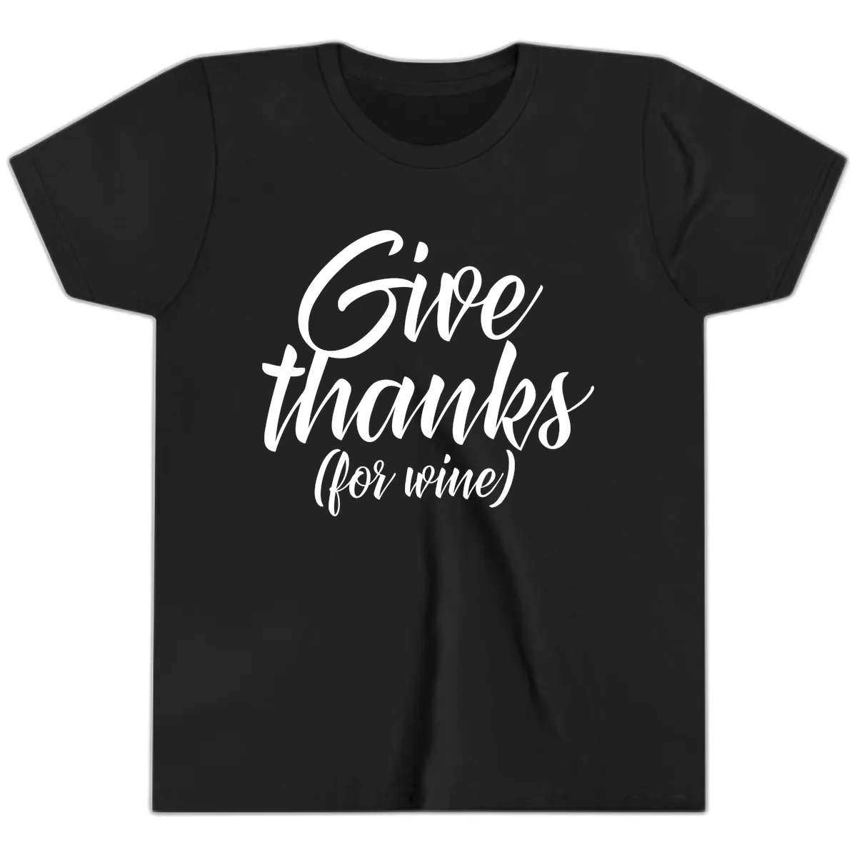 Give Thanks For Wine Typography Youth T-Shirt in Black
