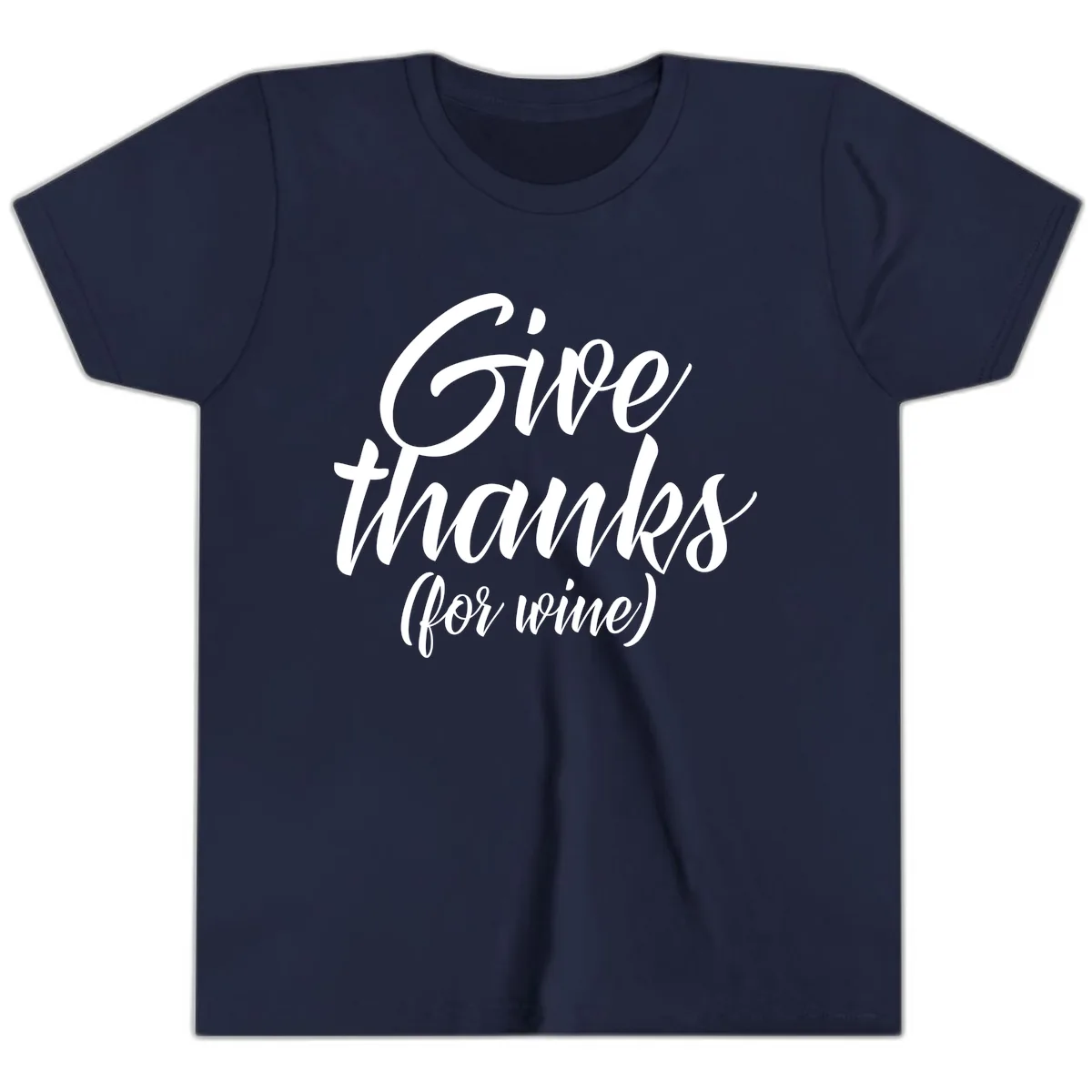 Give Thanks For Wine Typography Youth T-Shirt in Navy