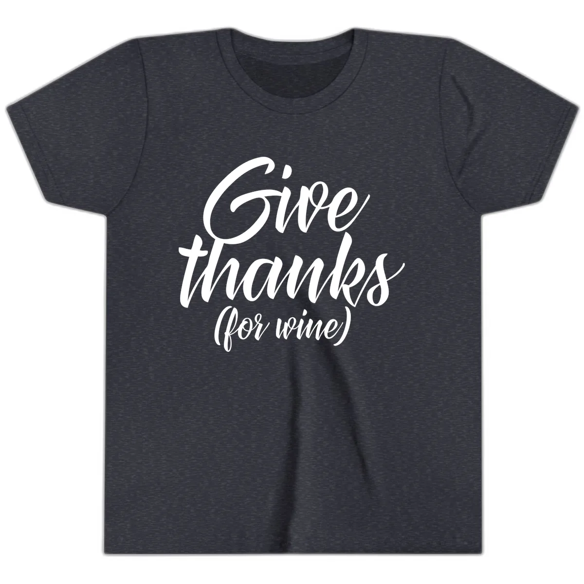 Give Thanks For Wine Typography Youth T-Shirt in Heather Navy