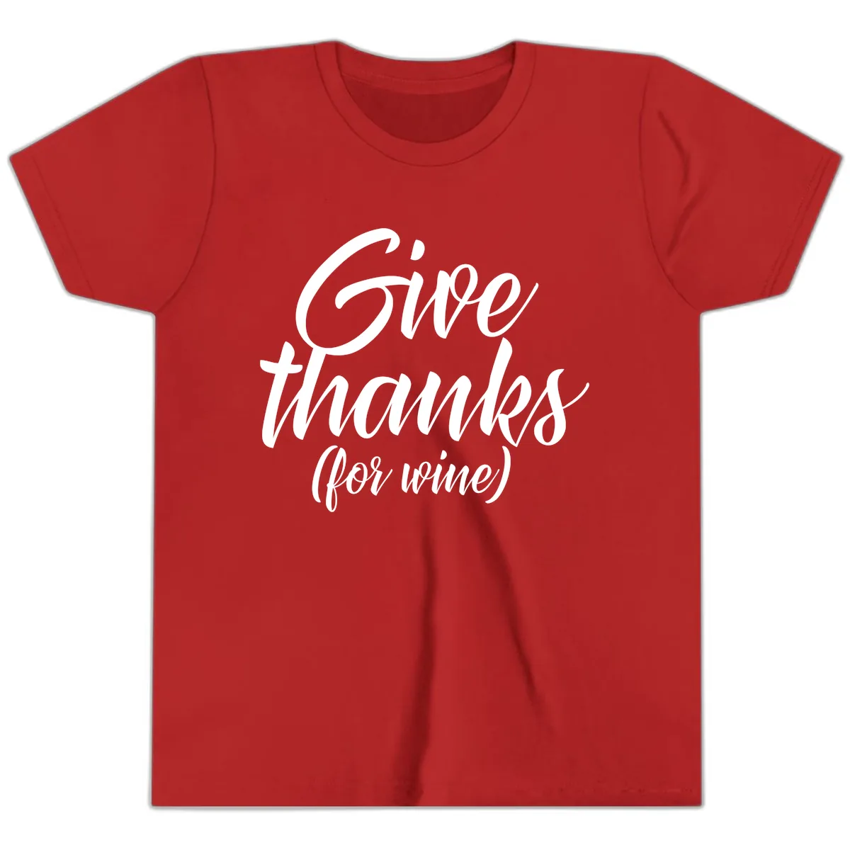 Give Thanks For Wine Typography Youth T-Shirt in Red