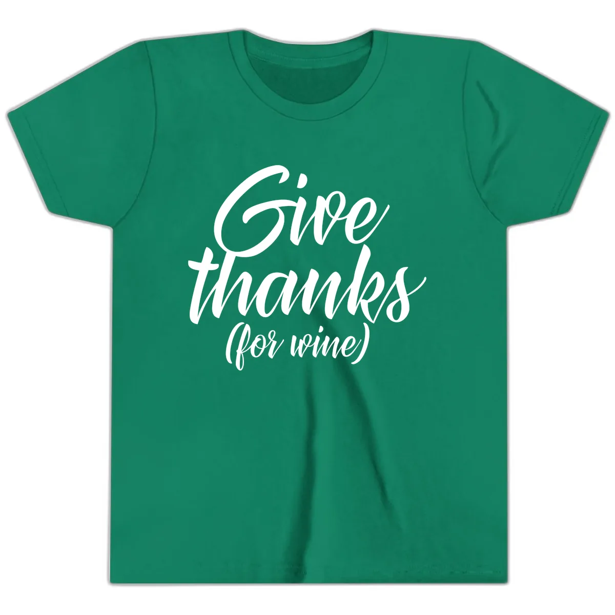 Give Thanks For Wine Typography Youth T-Shirt in Kelly