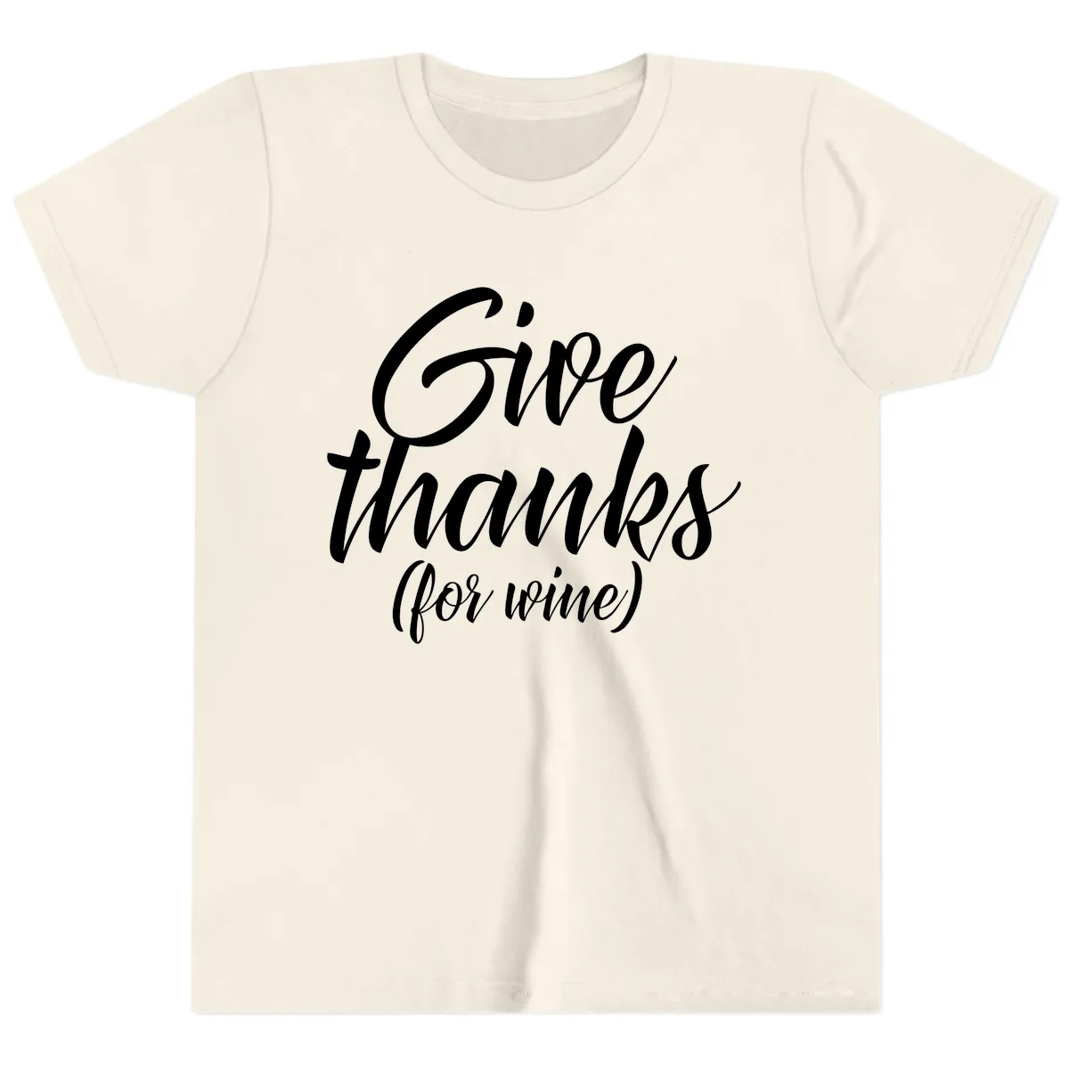 Give Thanks For Wine Typography Youth T-Shirt in Natural