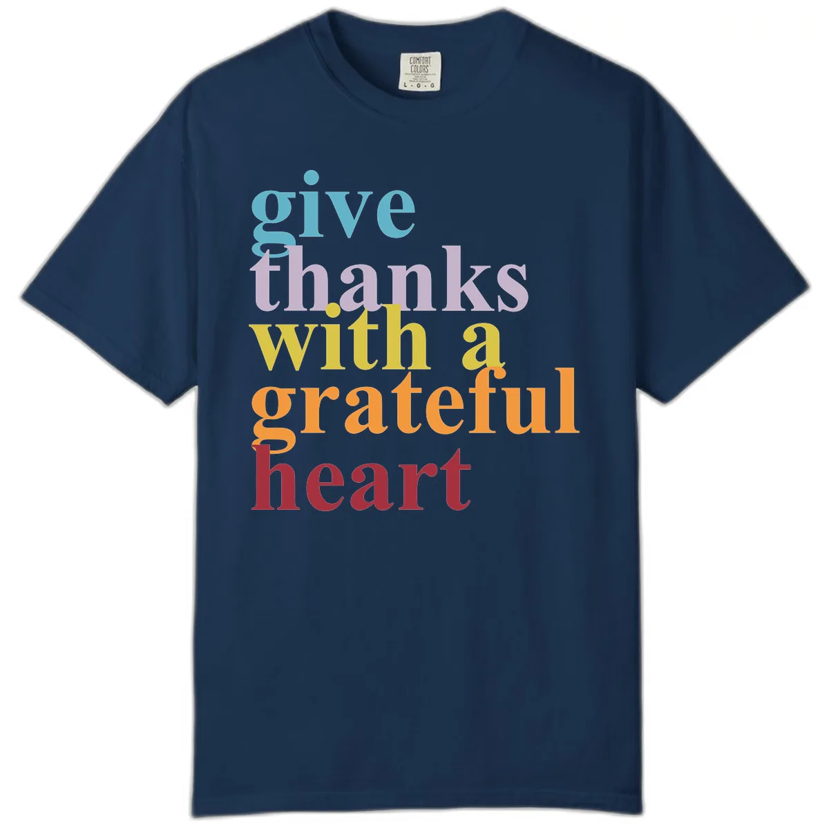 Give Thanks With A Grateful Heart Typography Comfort Color in Navy