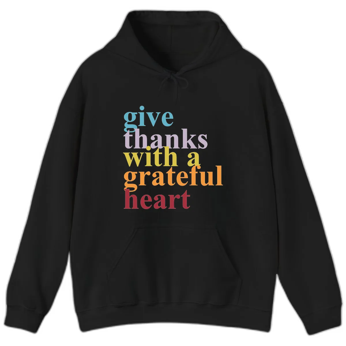 Give Thanks With A Grateful Heart Typography Hoodie in Black