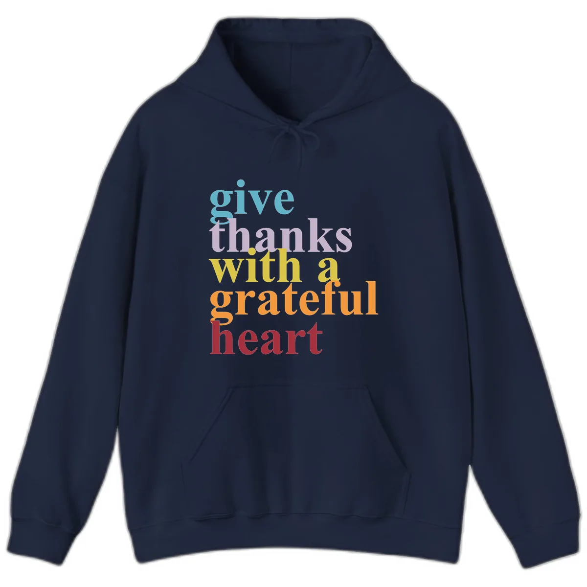 Give Thanks With A Grateful Heart Typography Hoodie in Navy