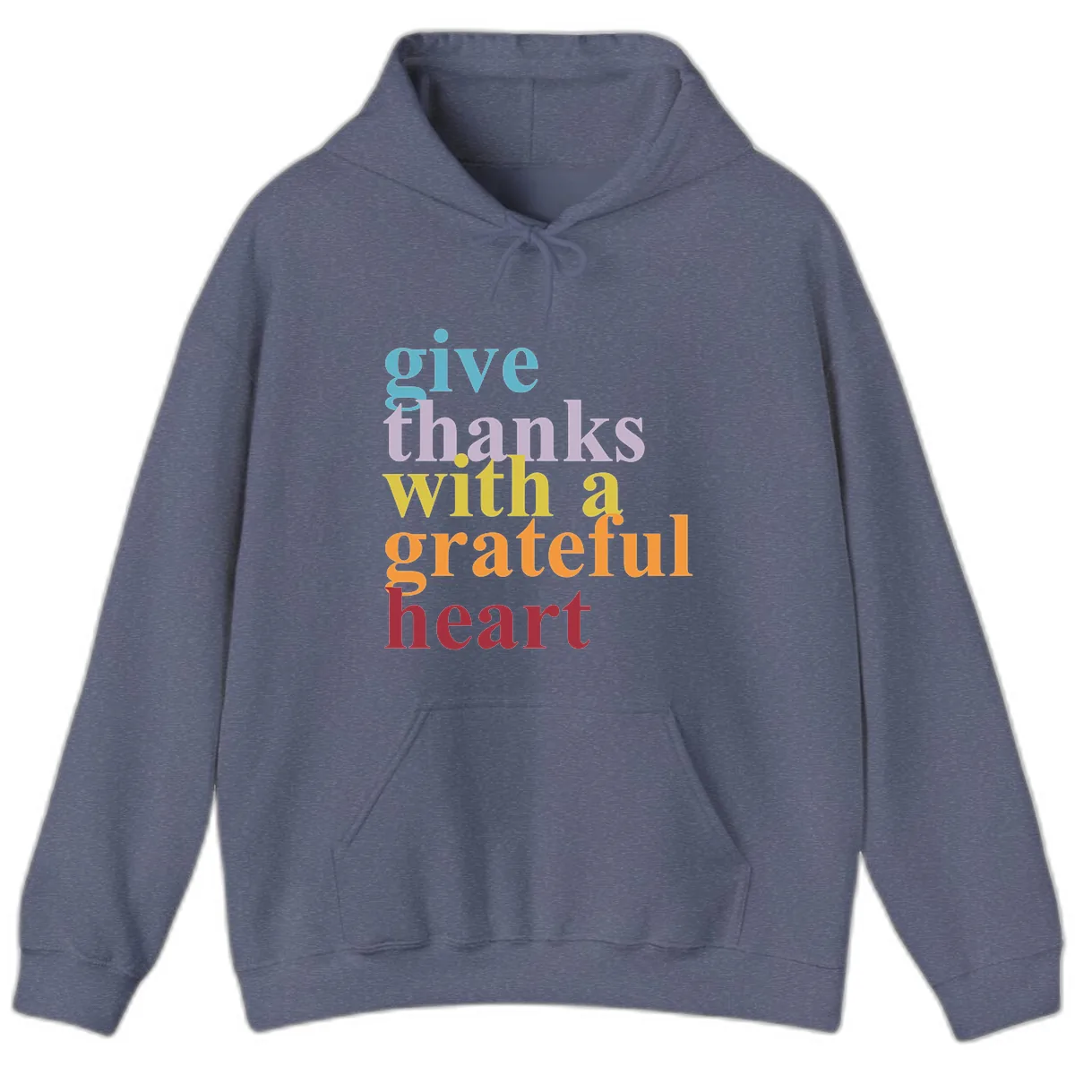Give Thanks With A Grateful Heart Typography Hoodie in Heather Navy