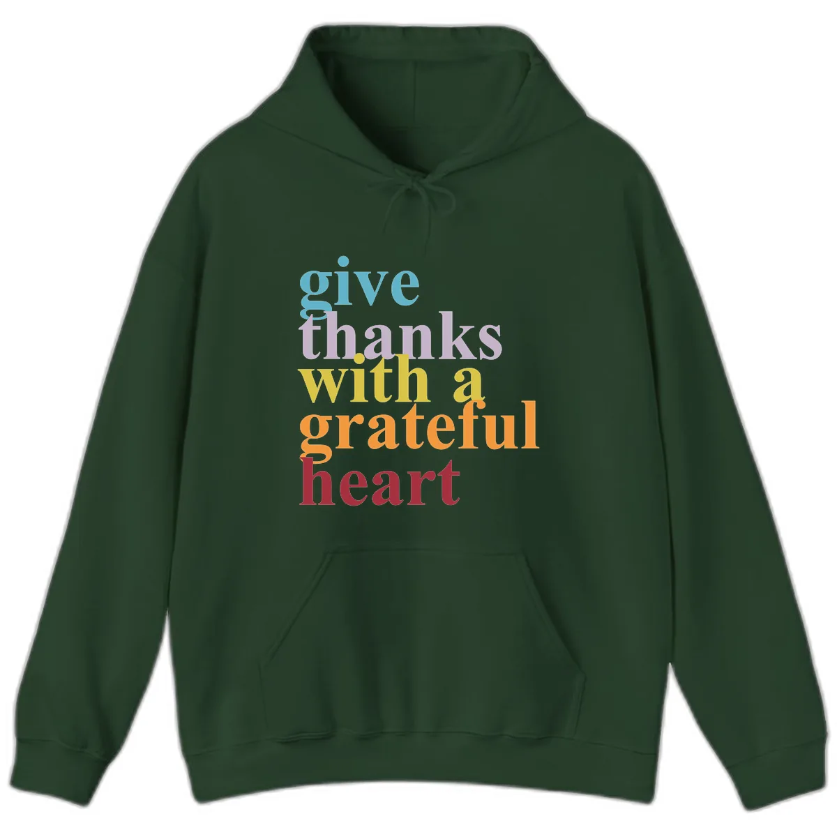 Give Thanks With A Grateful Heart Typography Hoodie in Forest Green