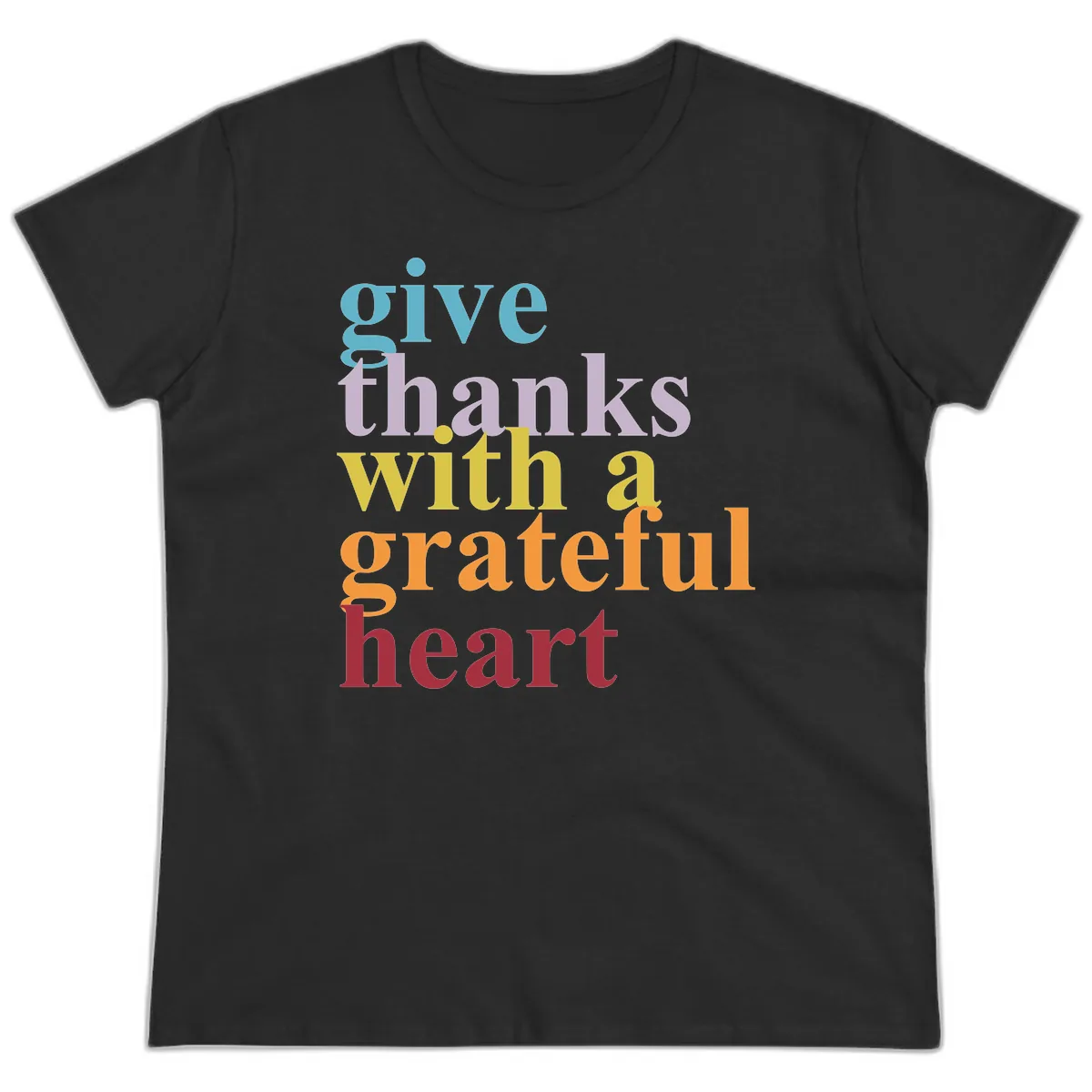 Give Thanks With A Grateful Heart Typography Ladies Tee in Black