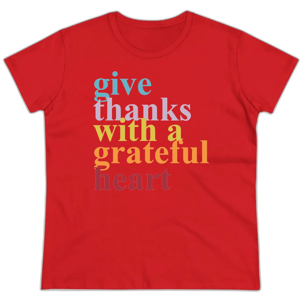 Give Thanks With A Grateful Heart Typography Ladies Tee in Red