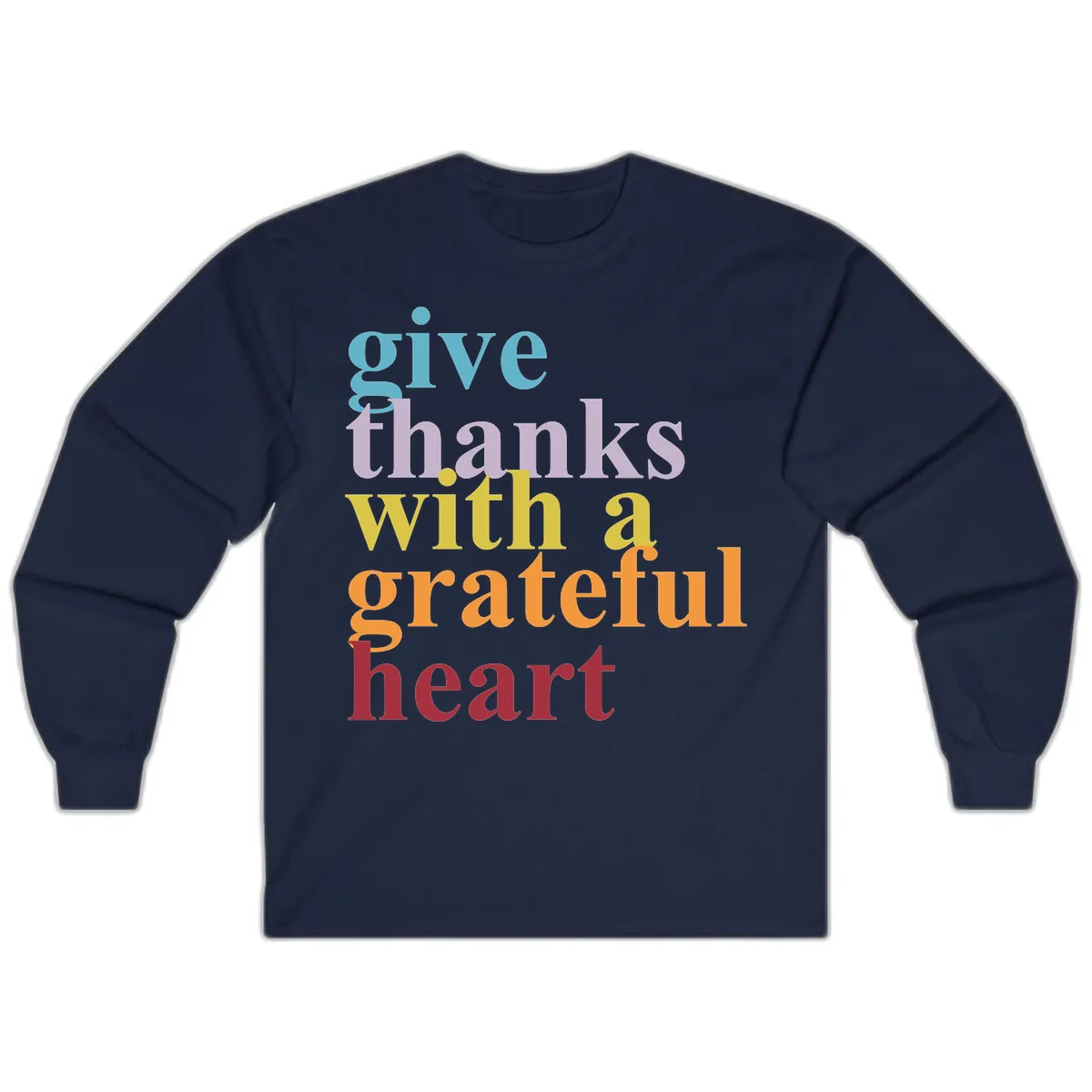 Give Thanks With A Grateful Heart Typography Long Sleeve in Navy