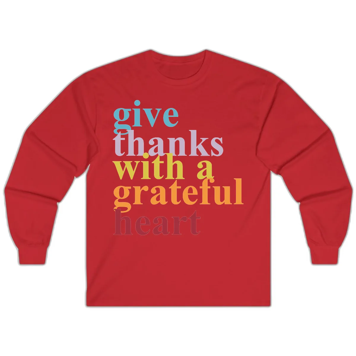 Give Thanks With A Grateful Heart Typography Long Sleeve in Red