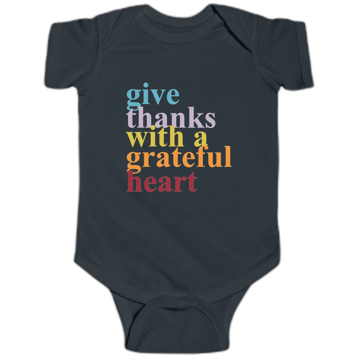 Give Thanks With A Grateful Heart Typography Baby Onesie in Black