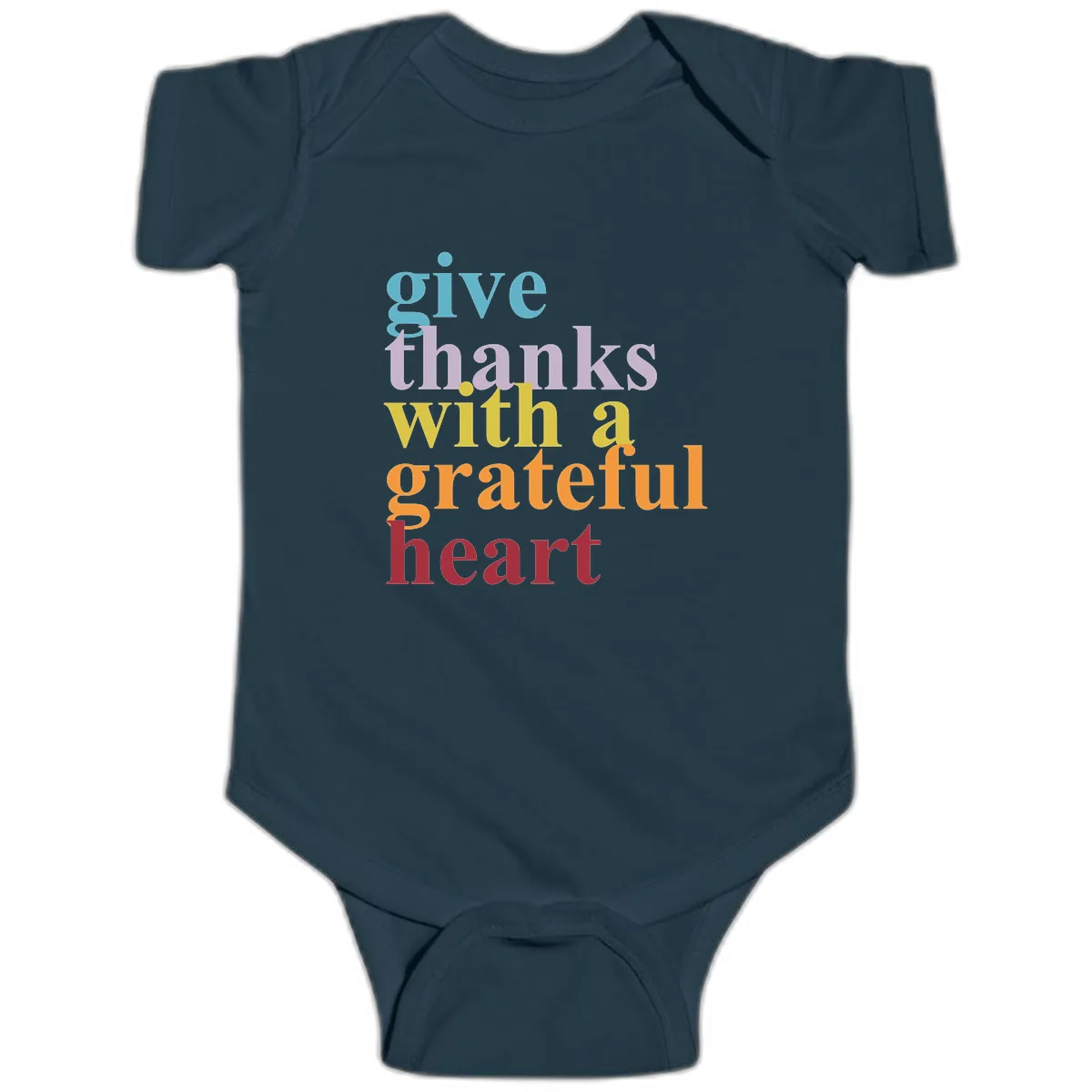 Give Thanks With A Grateful Heart Typography Baby Onesie in Navy