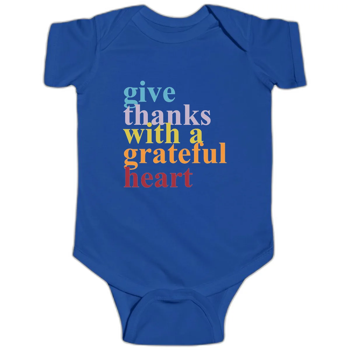 Give Thanks With A Grateful Heart Typography Baby Onesie in Royal