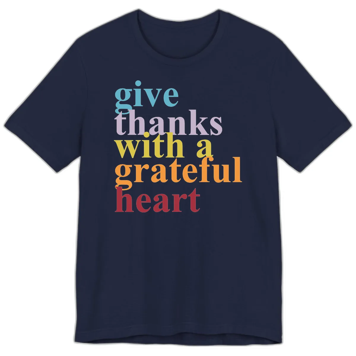 Give Thanks With A Grateful Heart Typography Premium T-Shirt in Navy