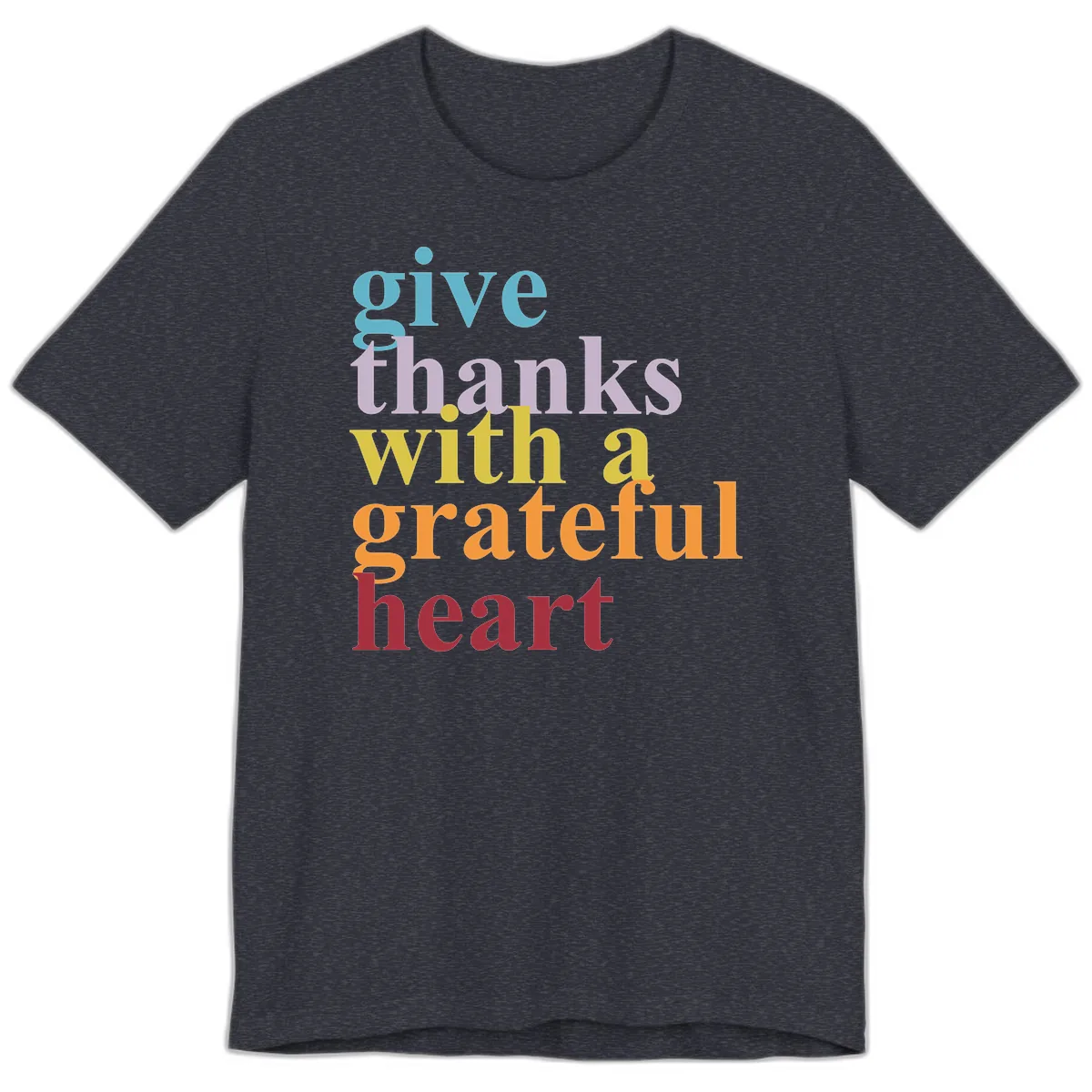 Give Thanks With A Grateful Heart Typography Premium T-Shirt in Heather Navy