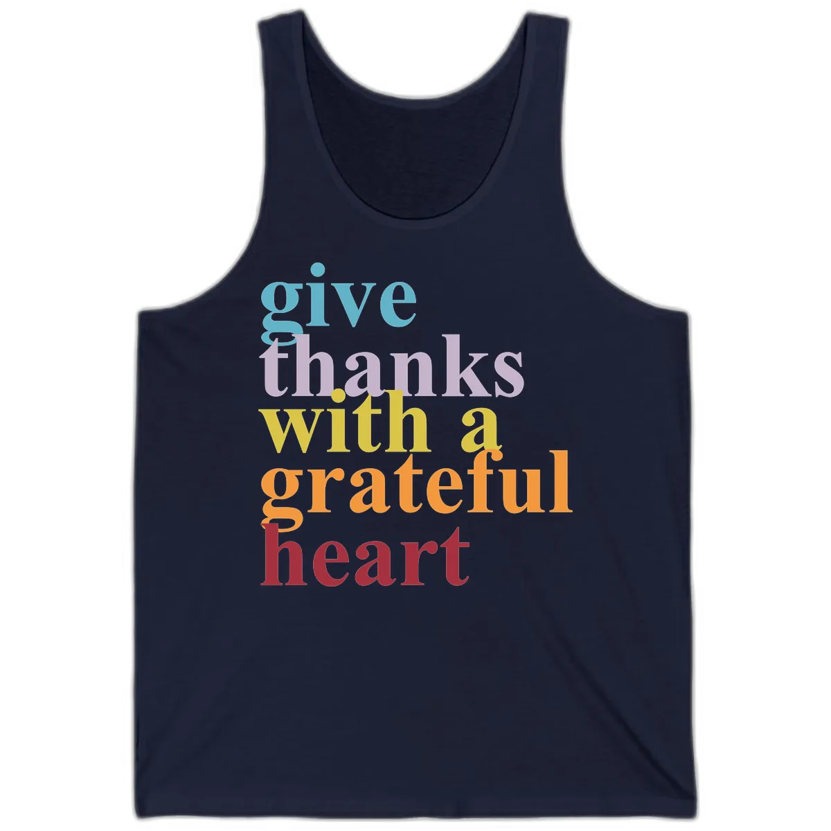Give Thanks With A Grateful Heart Typography Tank in Navy