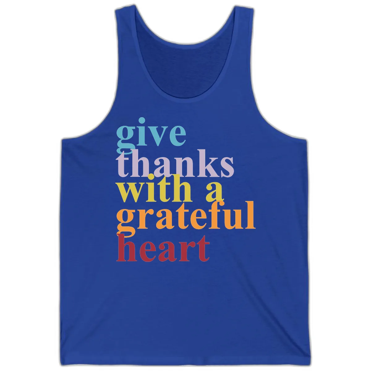 Give Thanks With A Grateful Heart Typography Tank in True Royal