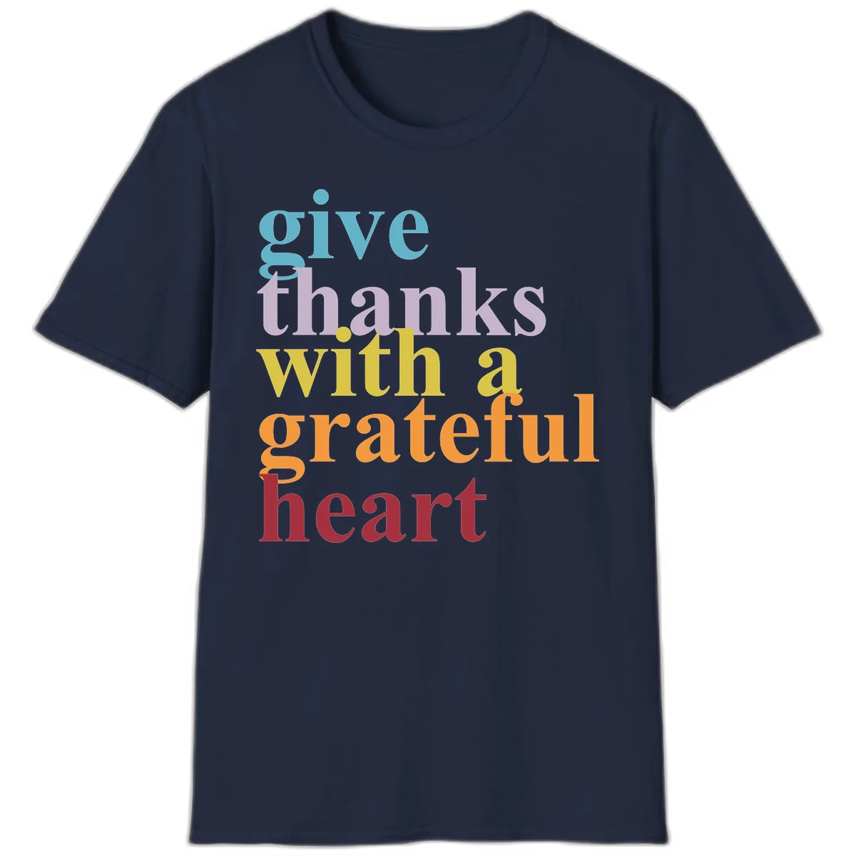 Give Thanks With A Grateful Heart Typography T-Shirt in Navy