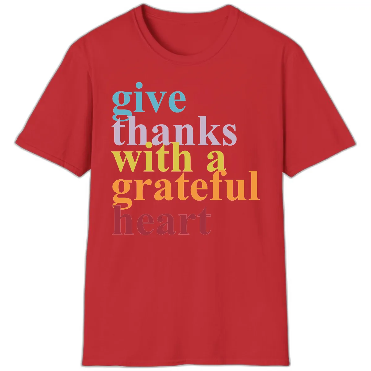 Give Thanks With A Grateful Heart Typography T-Shirt in Red