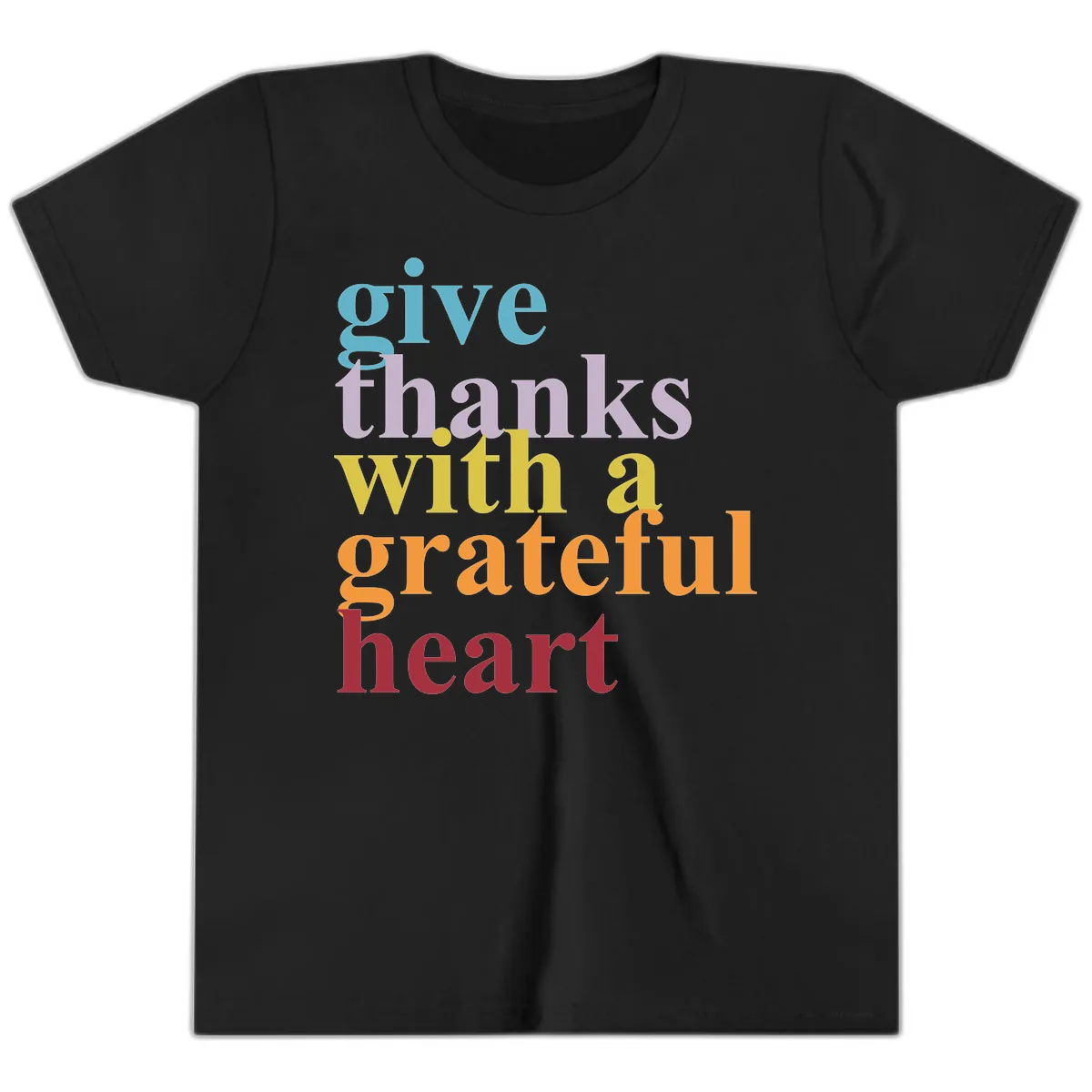 Give Thanks With A Grateful Heart Typography Youth T-Shirt in Black