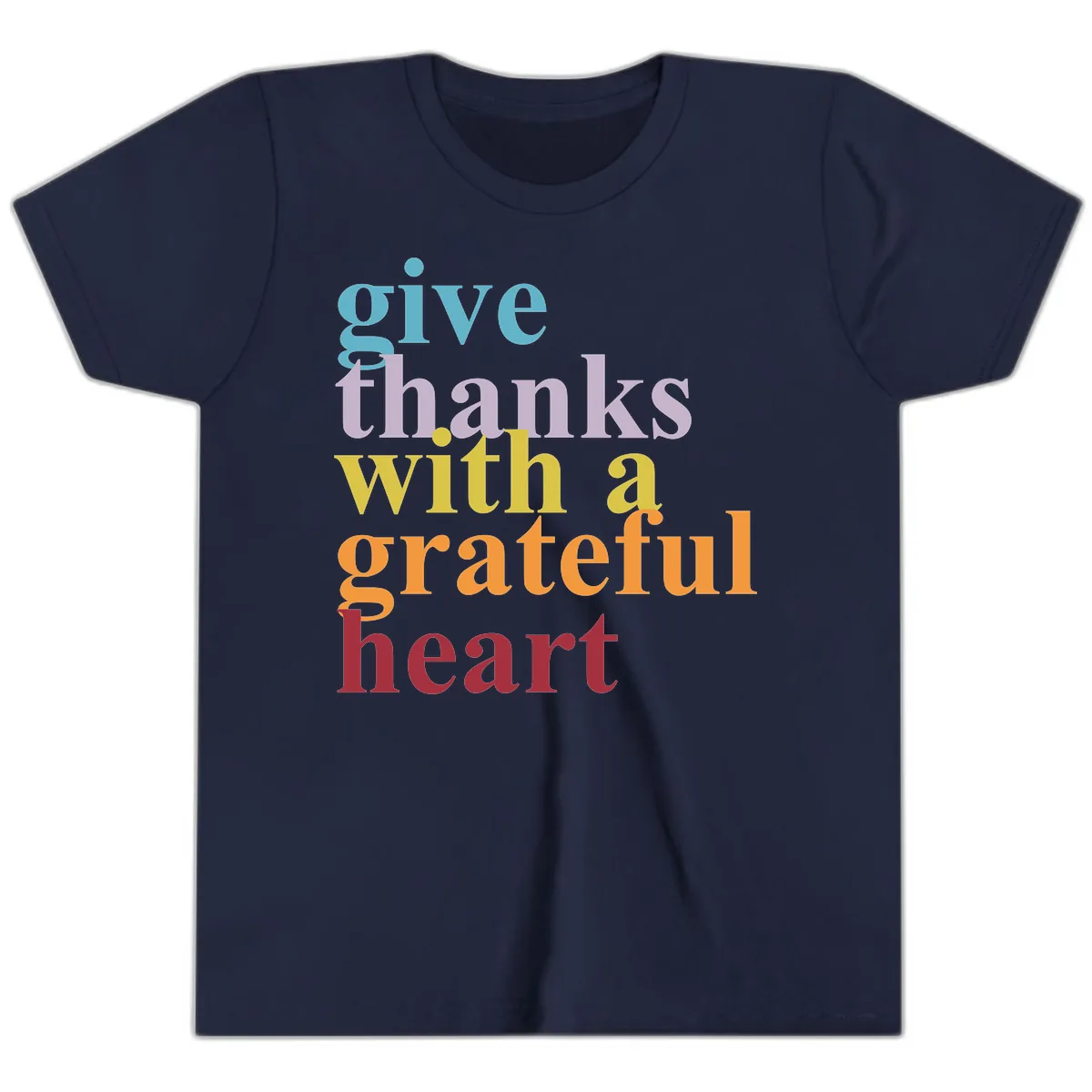 Give Thanks With A Grateful Heart Typography Youth T-Shirt in Navy
